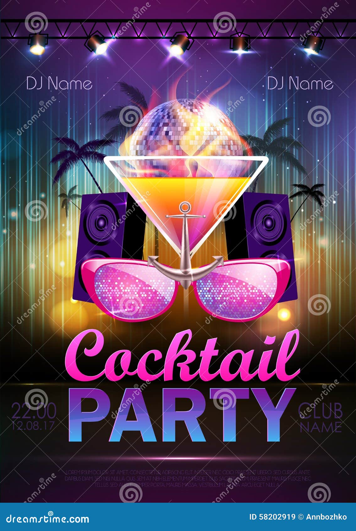 Disco Ball Background. Disco Cocktail Party Poster Stock Vector