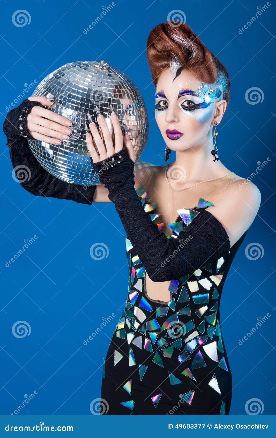 Disco Ball Crazy Woman Look Stock Image Image Of Girl