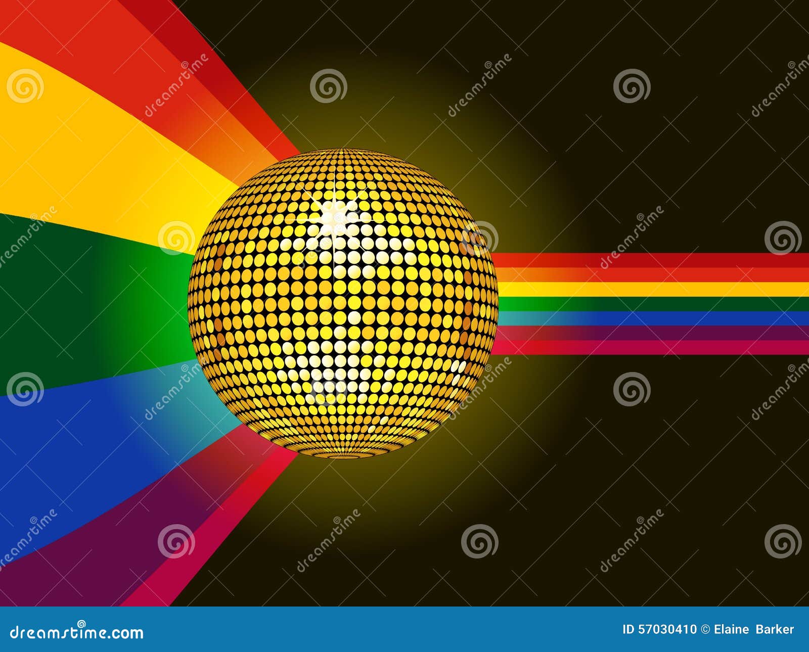 Disco Ball Glowing Over Rainbow Background Stock Illustration
