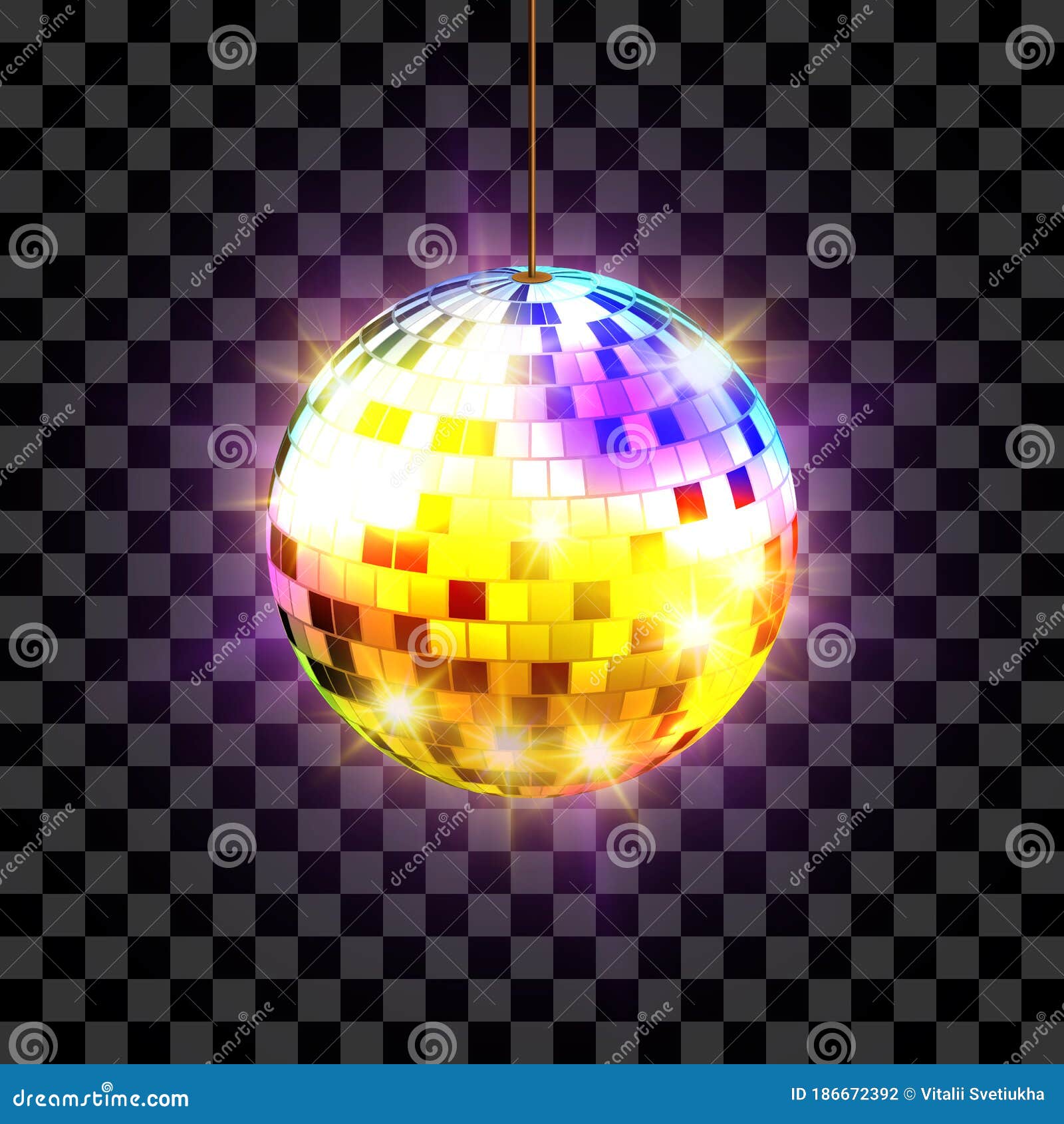 Disco Ball with Light Rays Isolated on Transparent Background. Vector