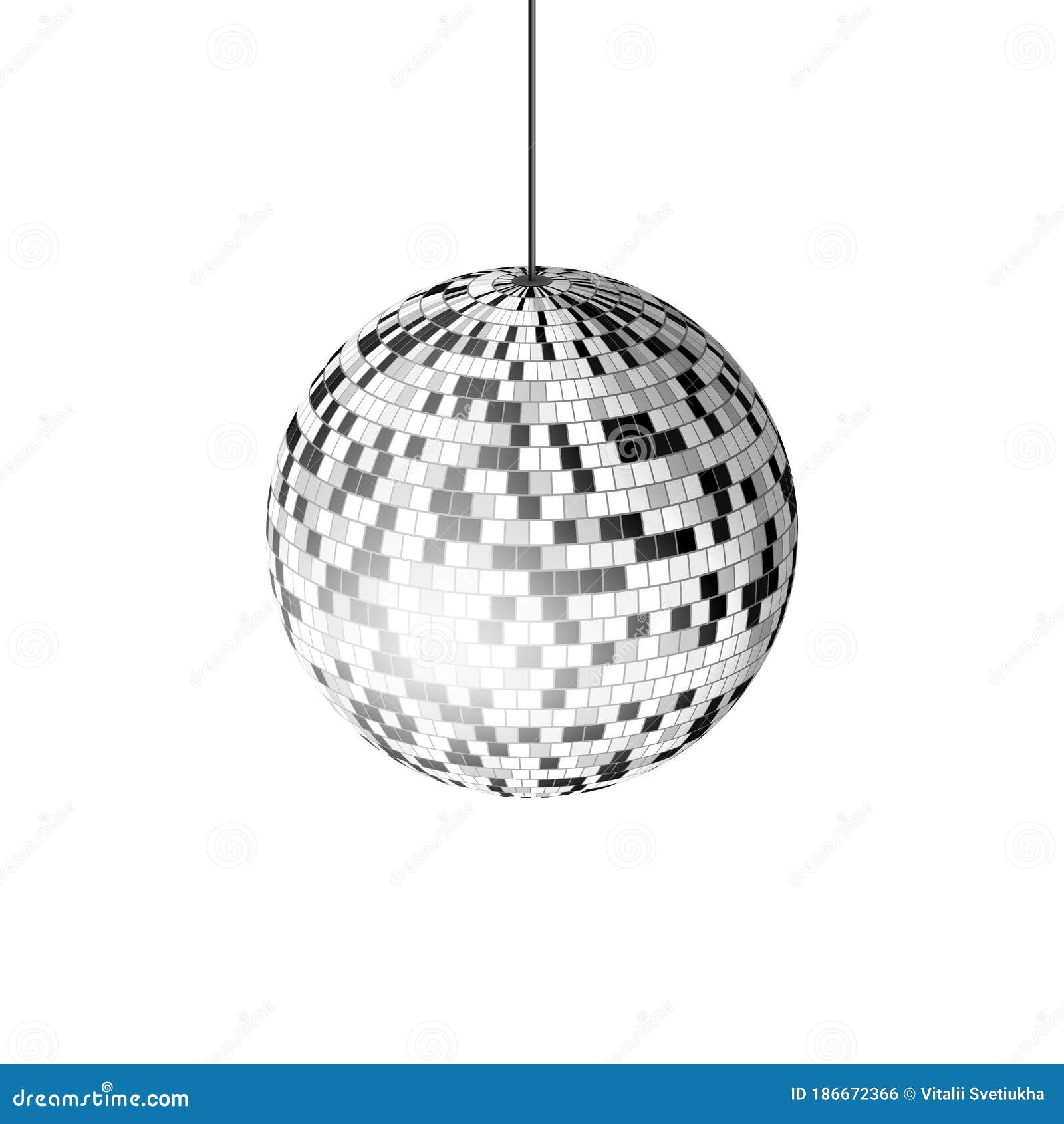 Disco Ball with Light Rays Isolated on White Background. Vector