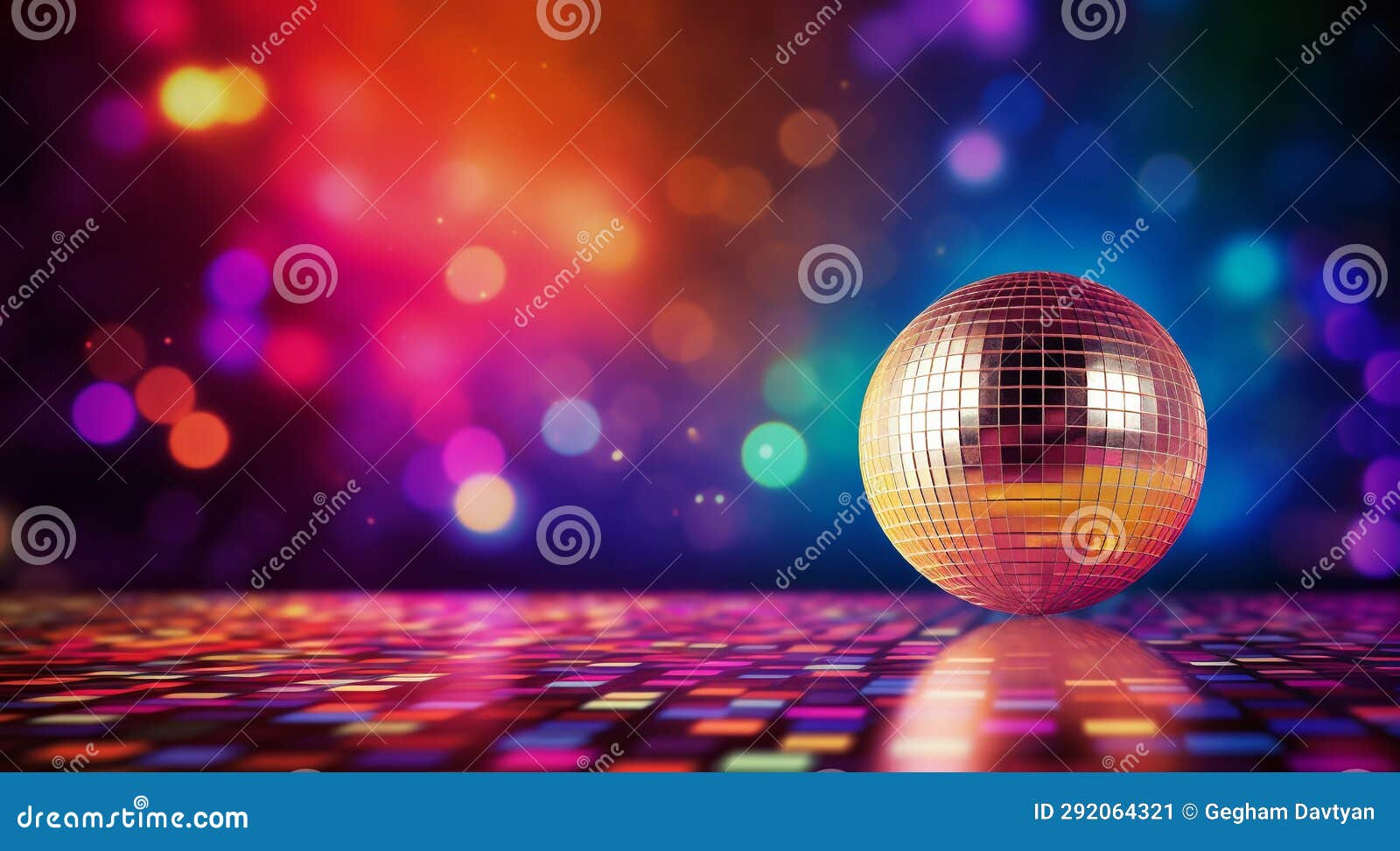 Disco Ball and Lights, Disco Ball on Abstract Colored Background, Disco
