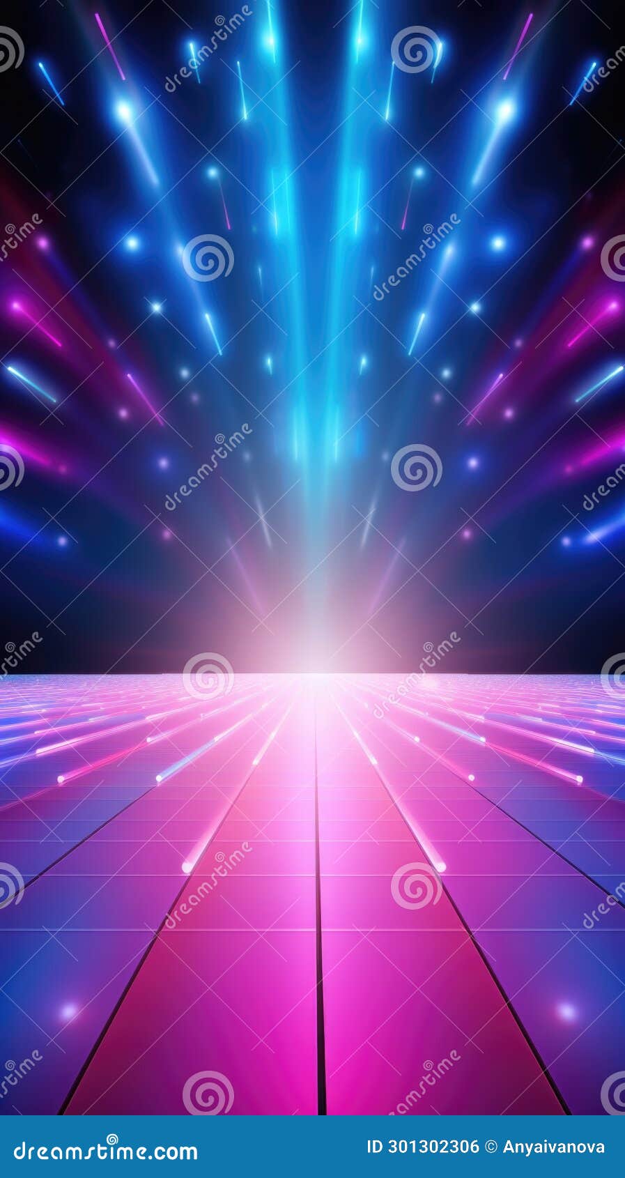 A Disco Dance Floor with Bright Lights in the Background Stock Photo