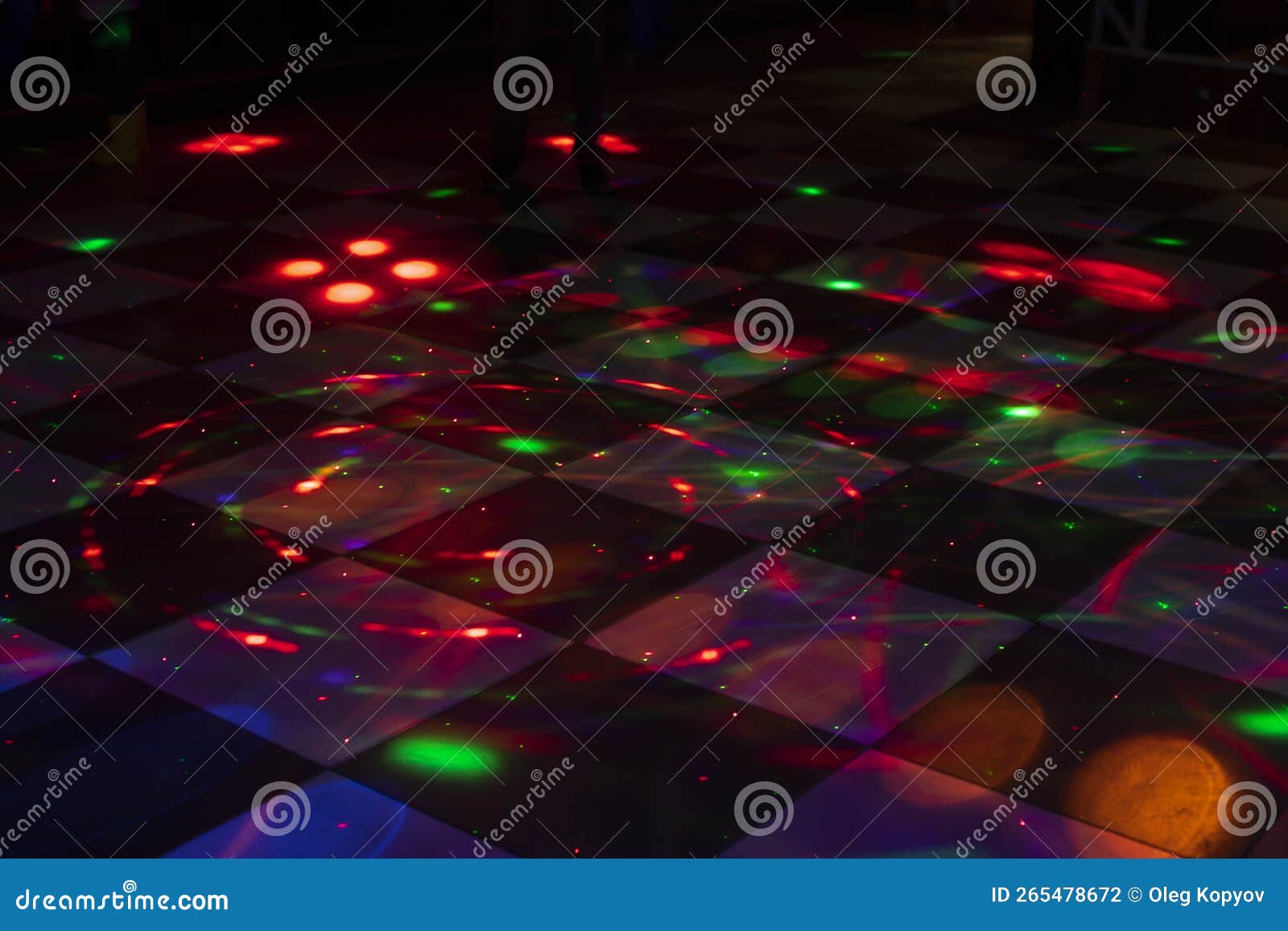 Disco Dance Floor. Light on Dance Floor. Colored Spots on Floor Stock