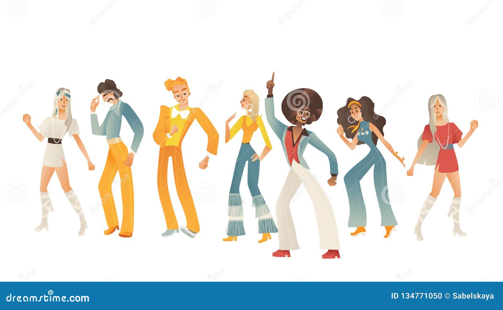Disco Dancing People Vector Illustration Set With Various
