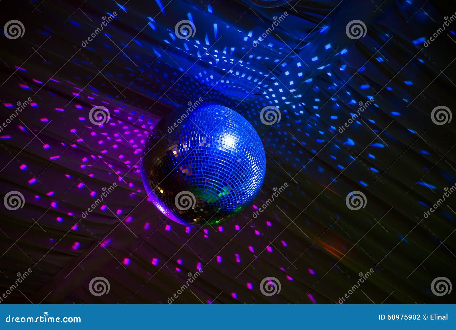 Disco Mirror Ball in Blue Light, Party Stock Photo Image of