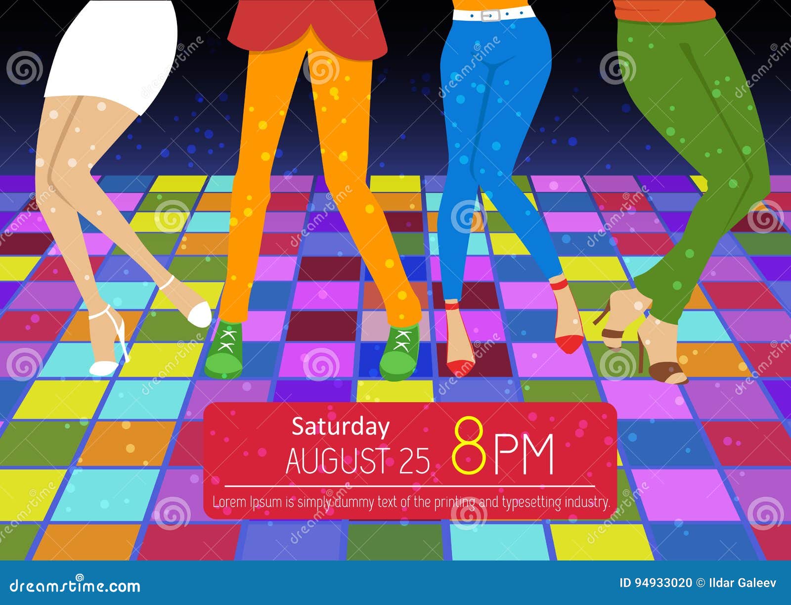 Disco Party Flyer. Feet of People Dancing on Club Party. Unrecognizable ...