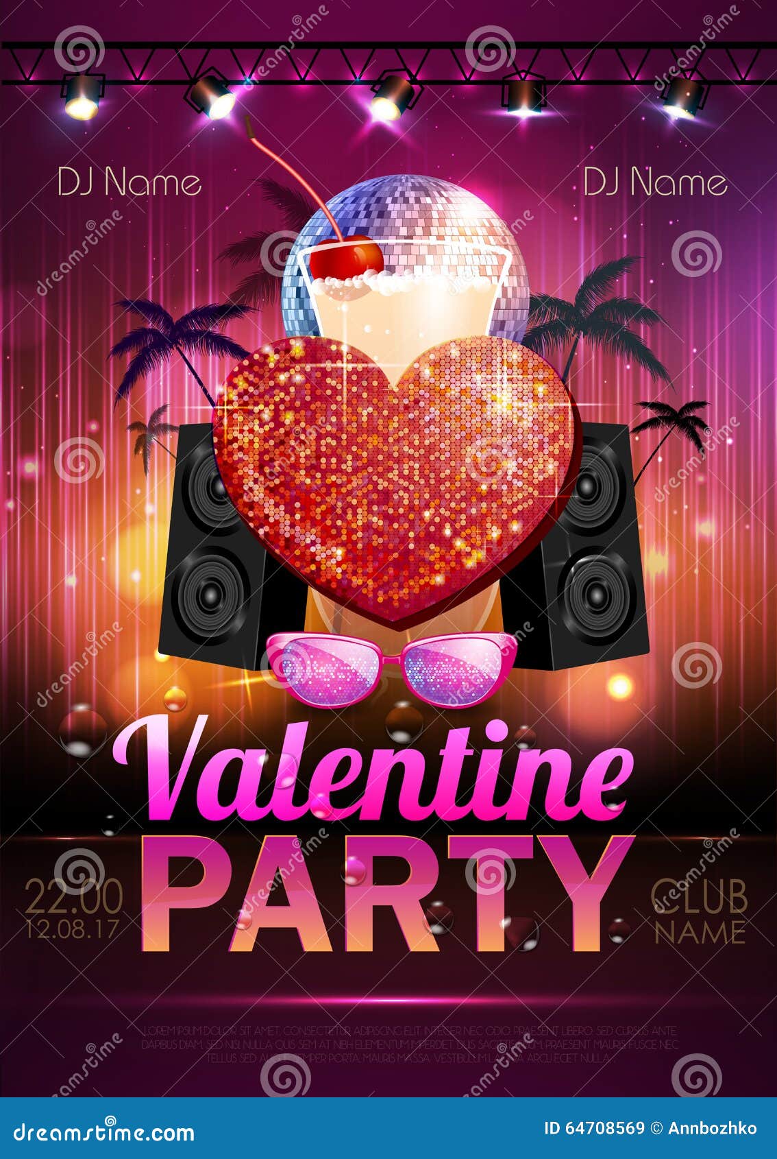 Disco Valentine Party Poster Stock Vector Illustration of night