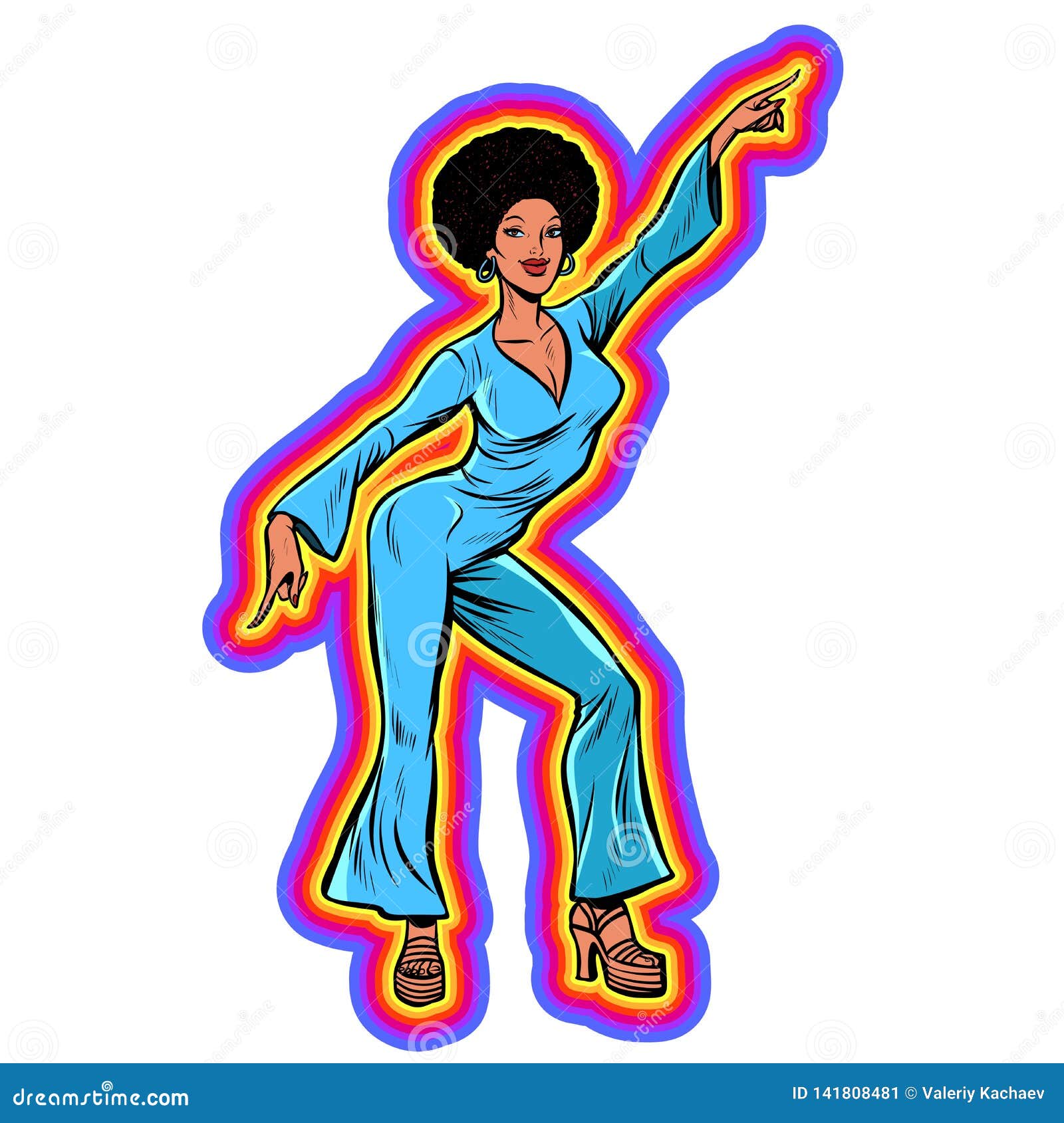 Disco Woman Dancing, Eighties Style 80s. Afro Hairstyle Stock Illustration of american, dancing: 141808481