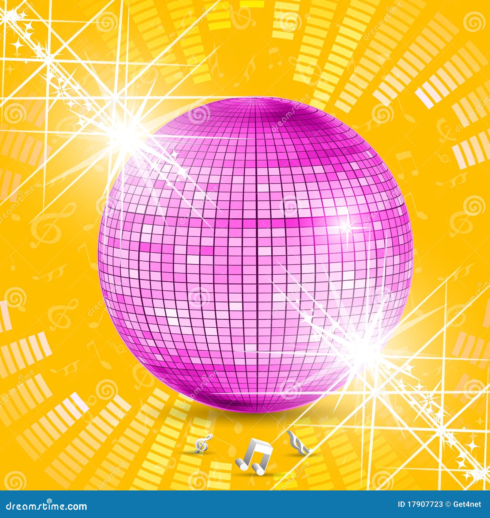 Discoball with music waves stock illustration. Illustration of night