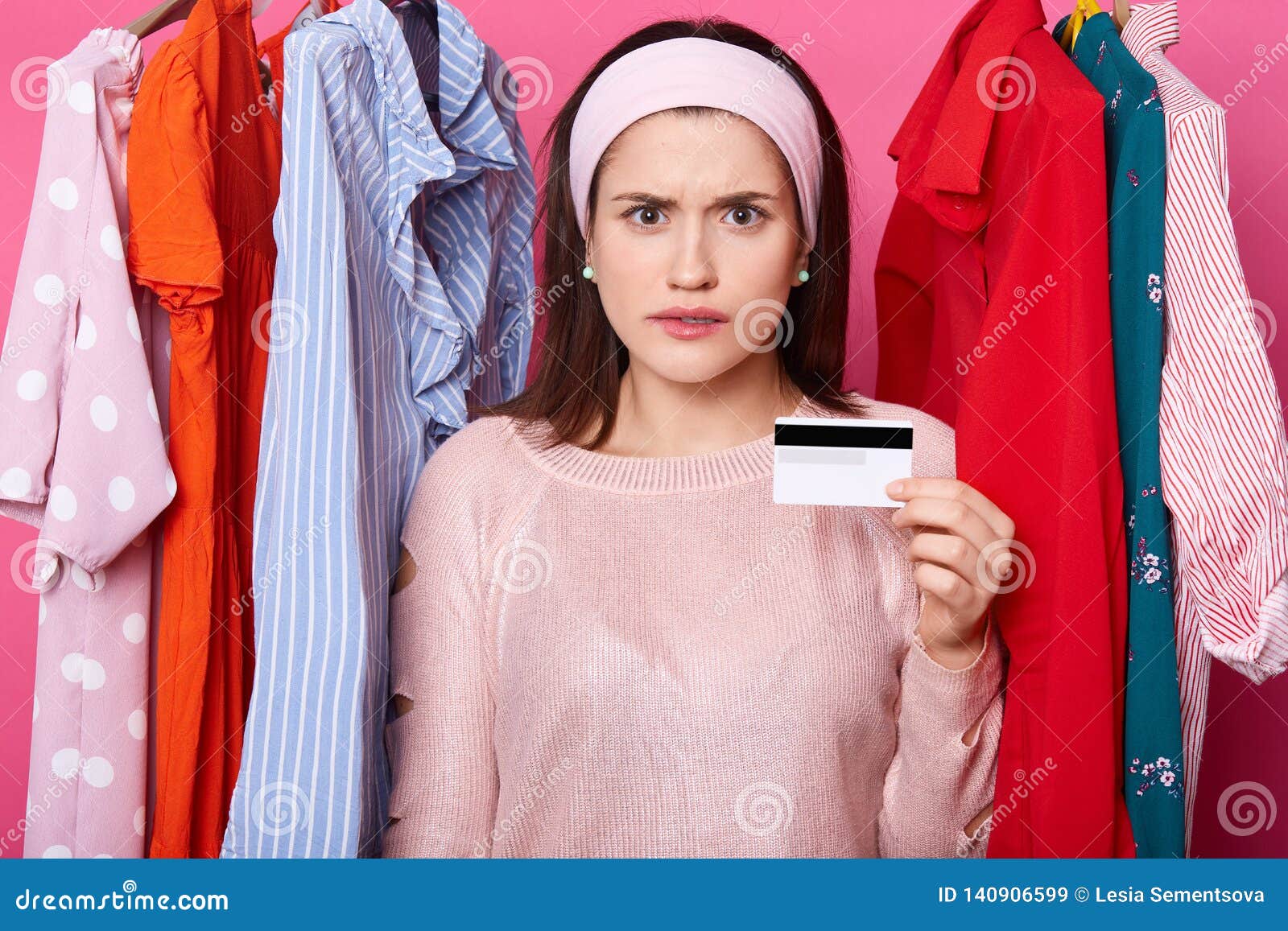 Dicontent Woman Holds Credit Card And Looks Stressed She Has Financial Problems Brunette Female Spends All Money From Her Card Stock Image Image Of Consumerism Expression 140906599