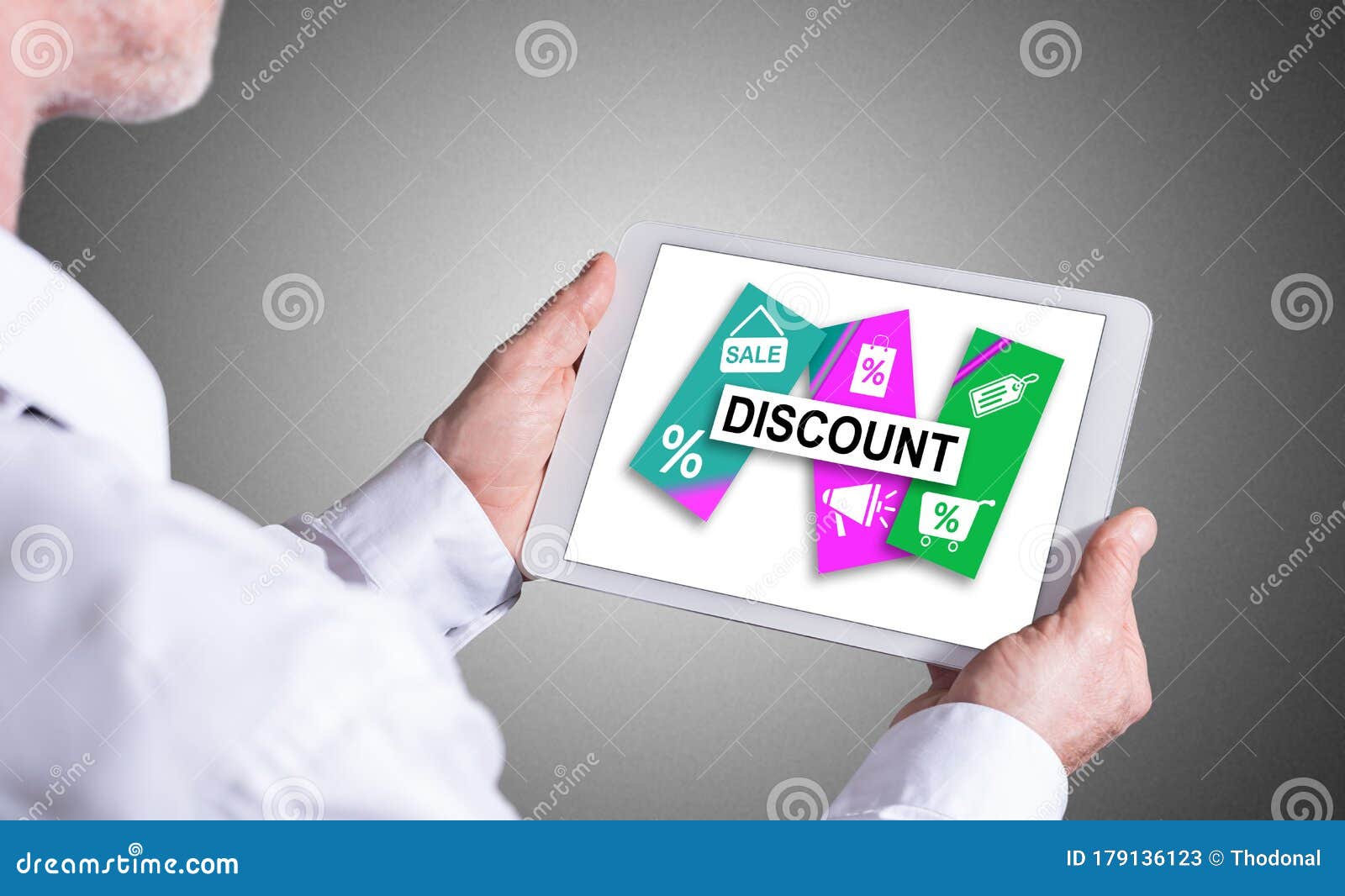 Discount Concept on a Tablet Stock Image Image of purchase, offer