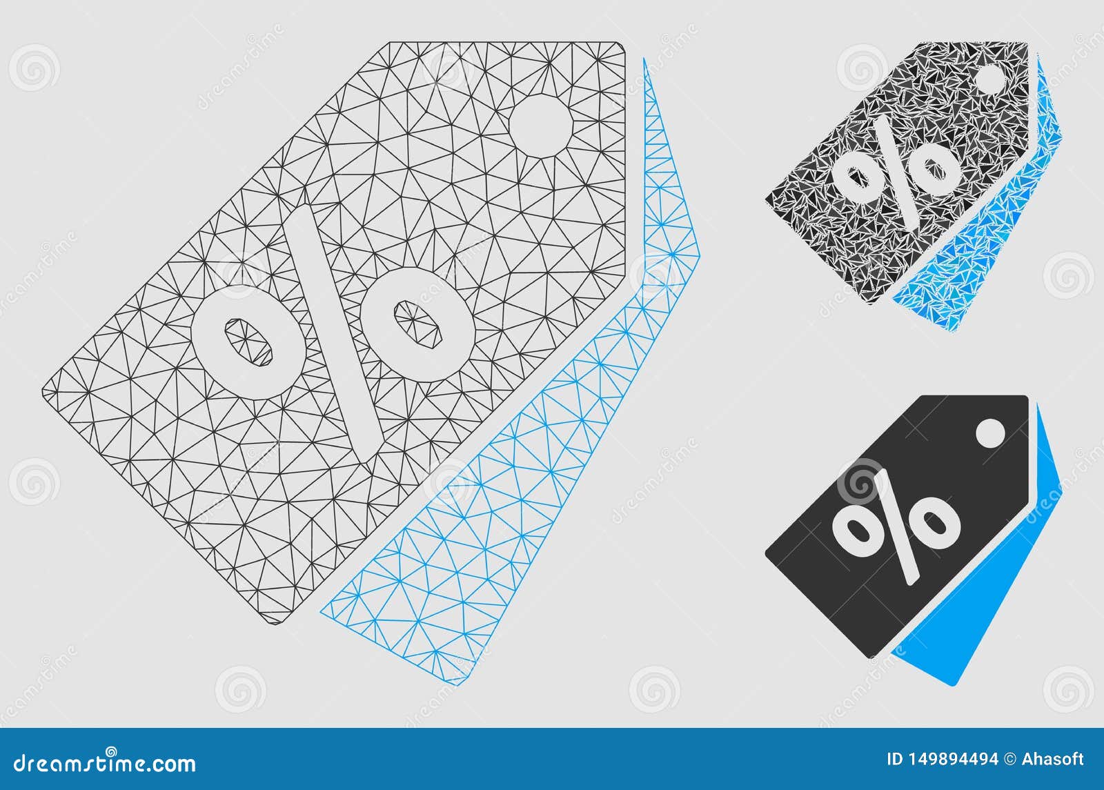 Discount Coupons Vector Mesh Wire Frame Model and Triangle Mosaic Icon