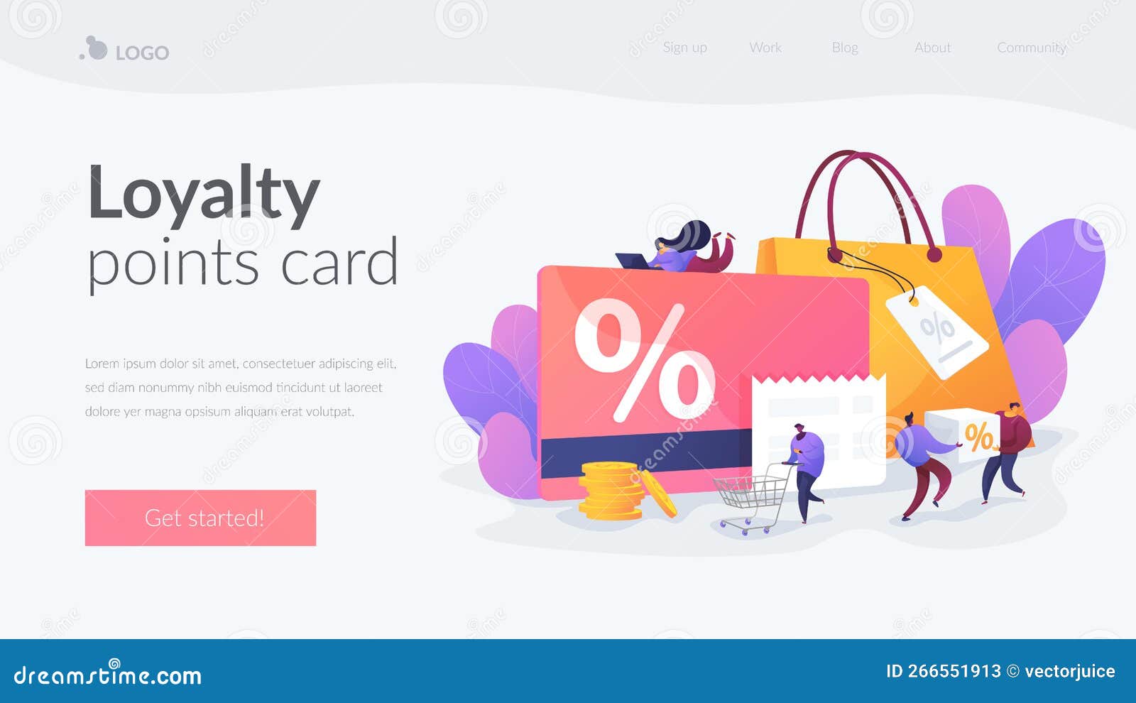 Discount and Loyalty Card Landing Page Template Stock Vector