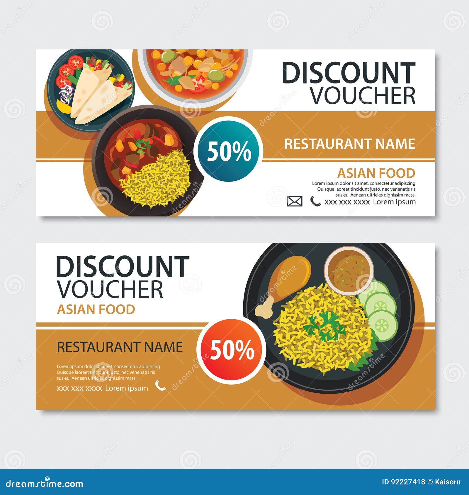 Discount Voucher Asian Food Template Design Indian Set Stock Vector