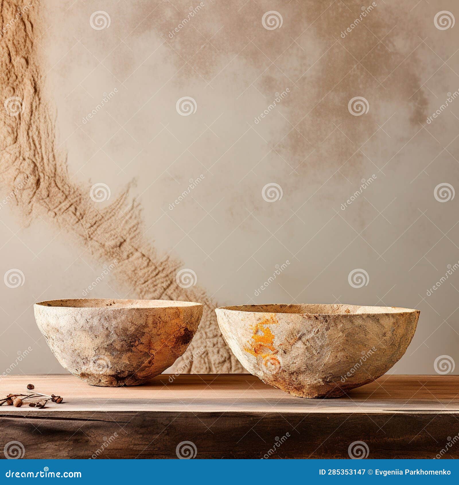 Discover Allure of Simplicity with Minimalist-style Photo Featuring Two Clay Plates on Concrete 