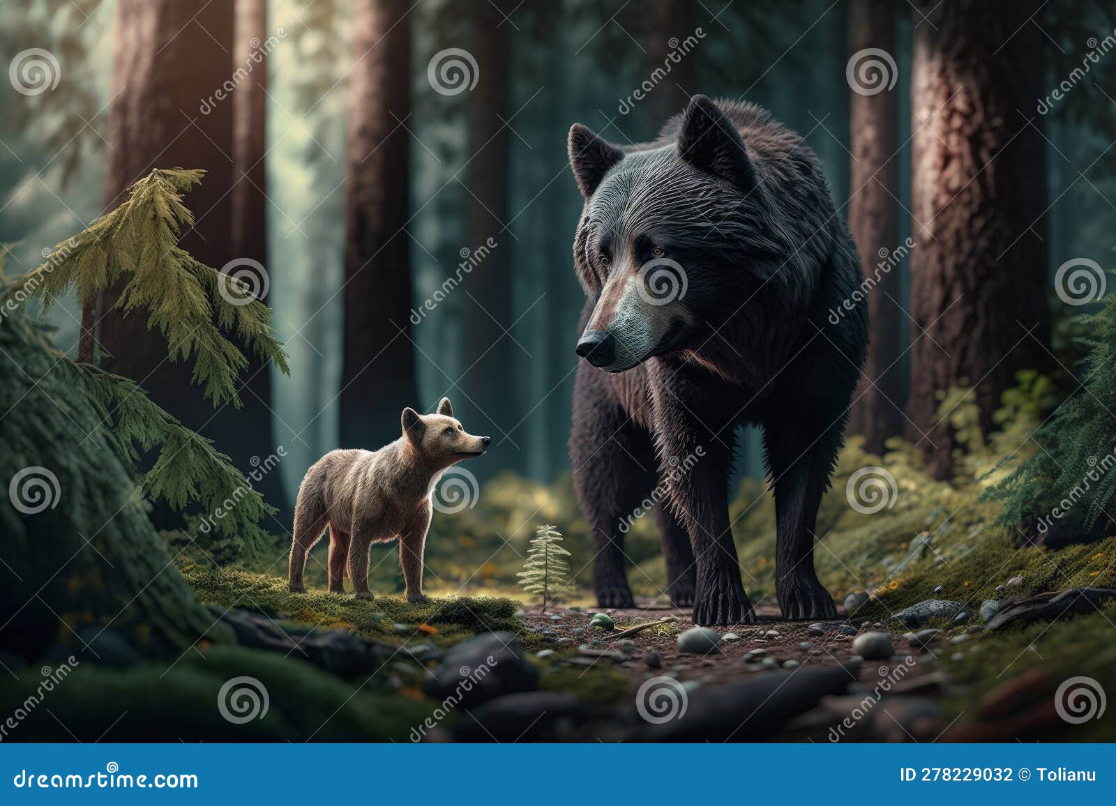 Discover the Enchanting Forest: a Cinematic Adventure with Friends Stock Illustration