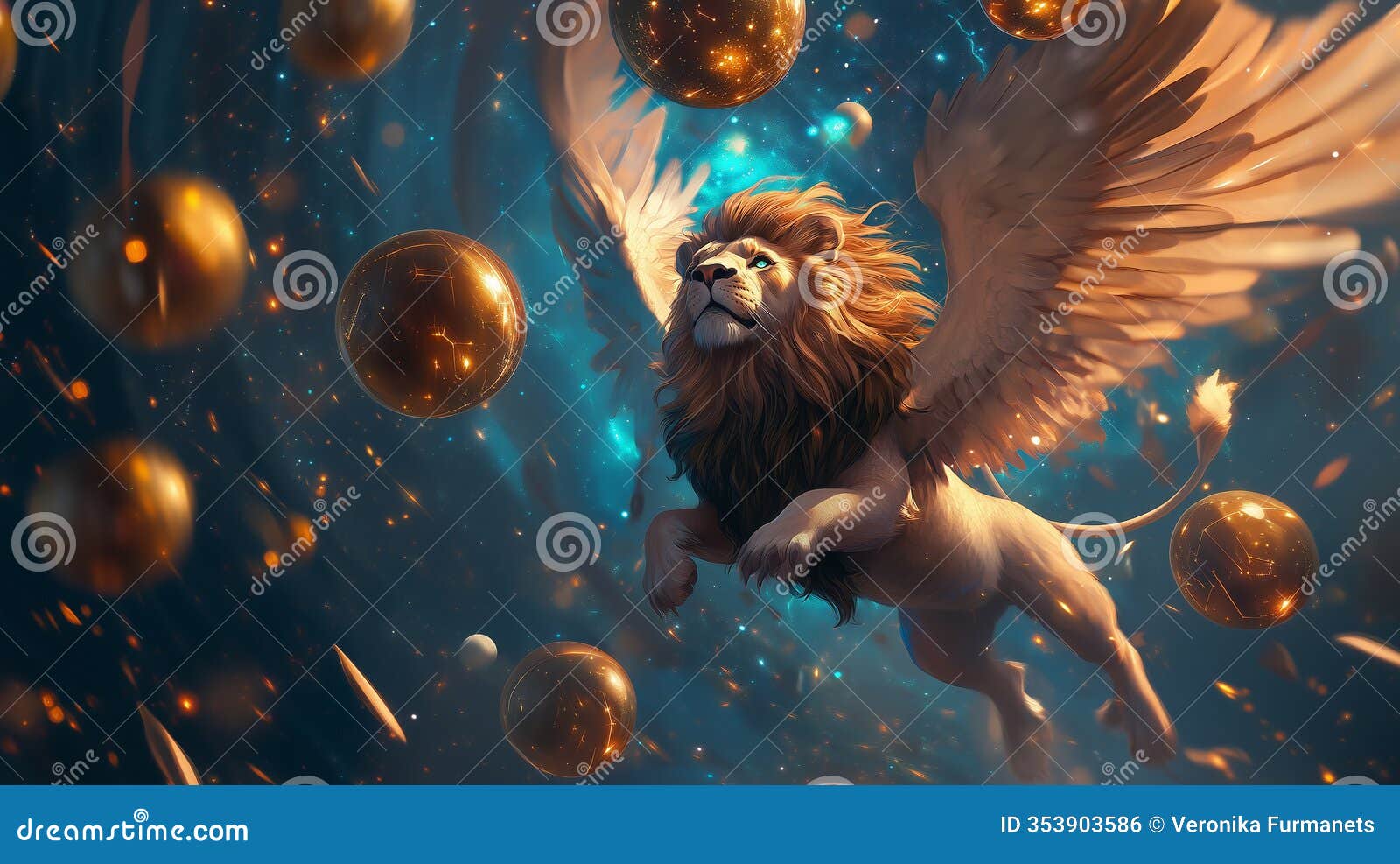 majestic winged lion under a starry night sky