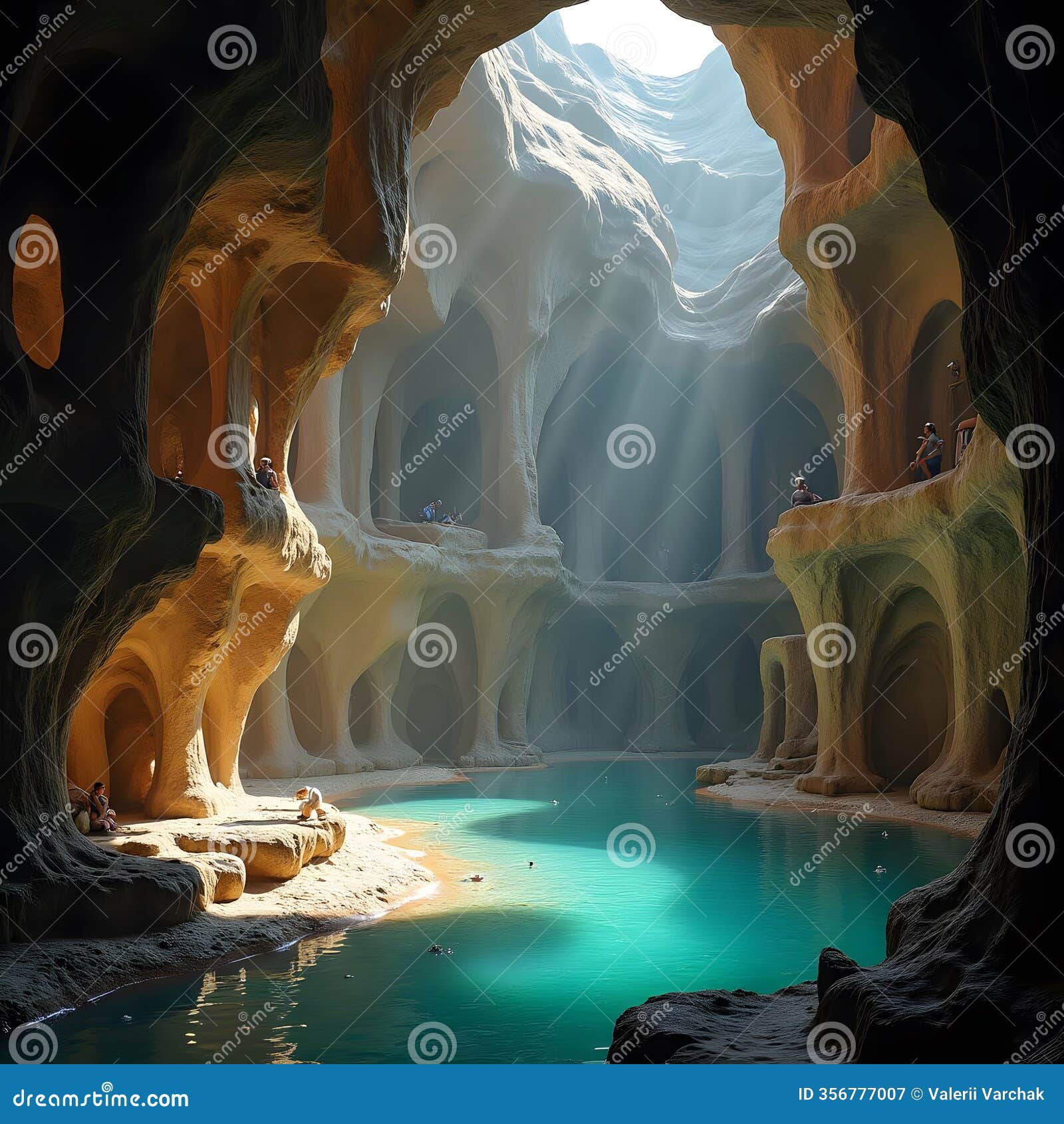 architectural splendor studio-lit details in enchanting cave - aerial capture for