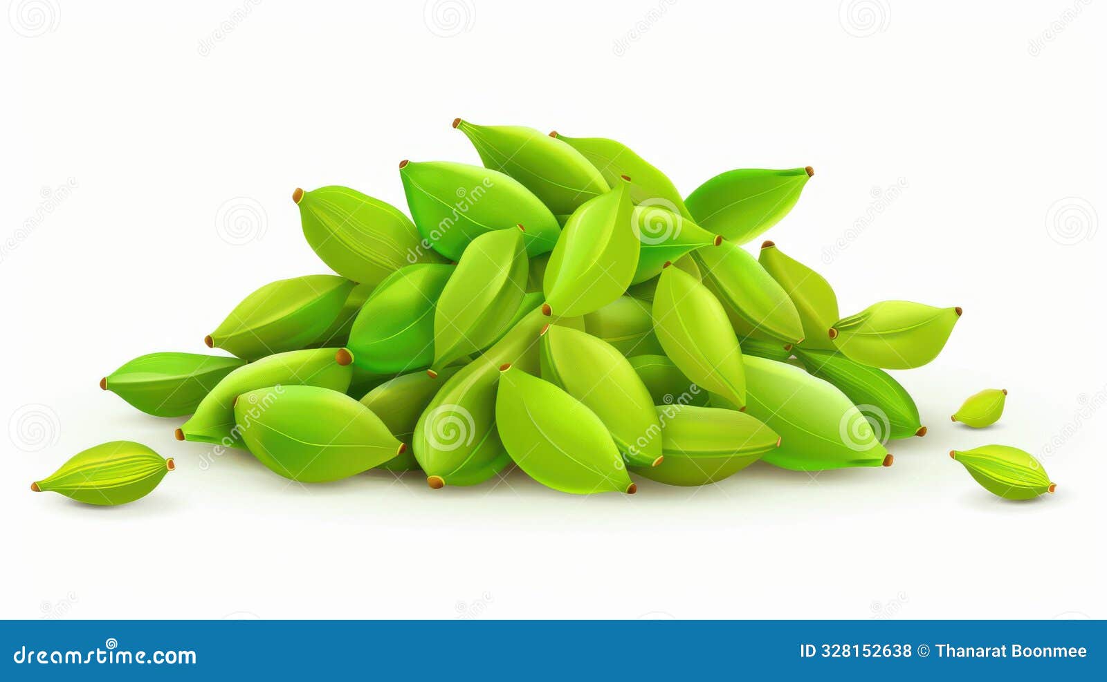 discover vibrant cardamom pods in this realistic clipart, showcasing their unique  and color against a clean white backdrop