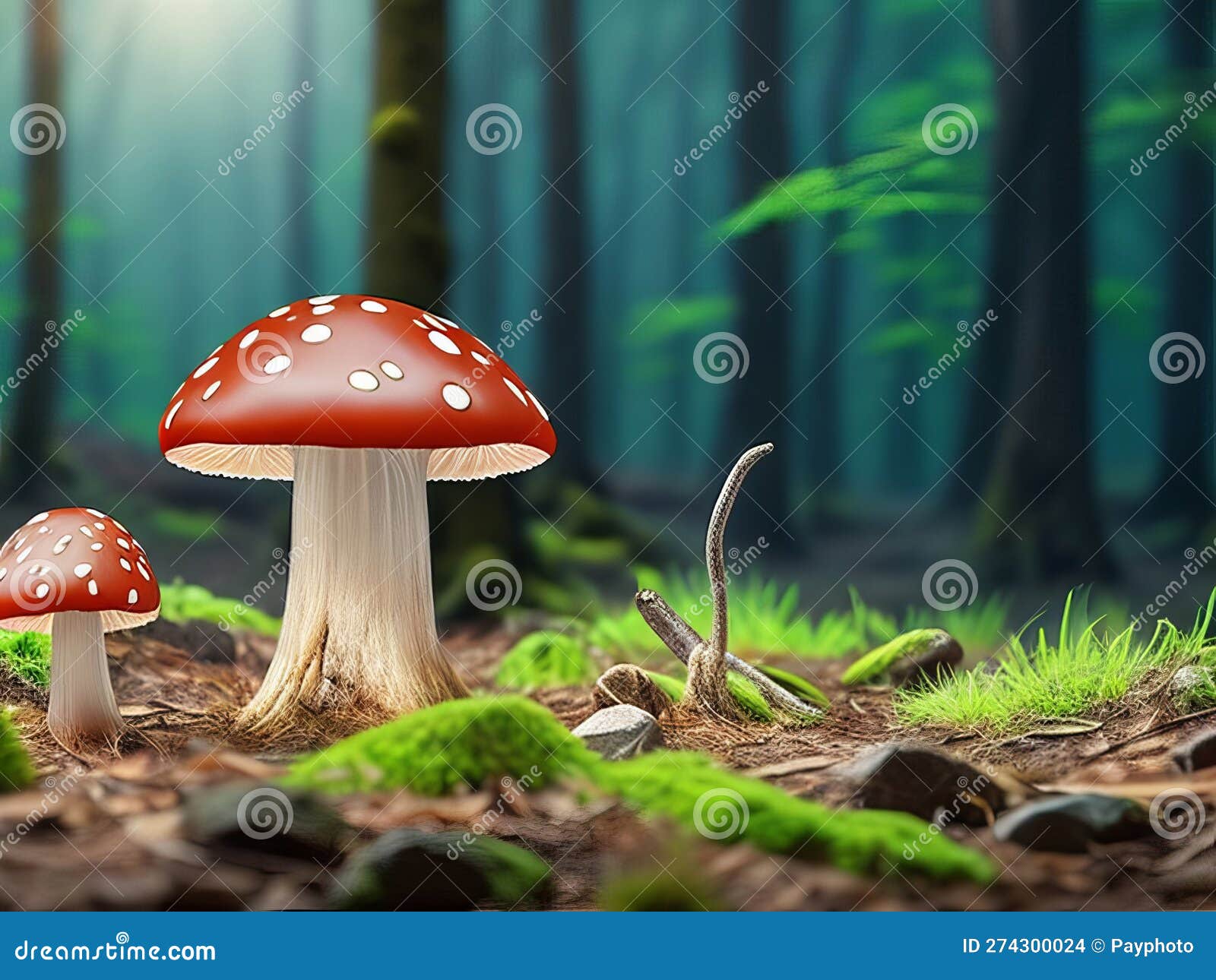 Discovering Magic Mushrooms in the Forest. Stock Illustration