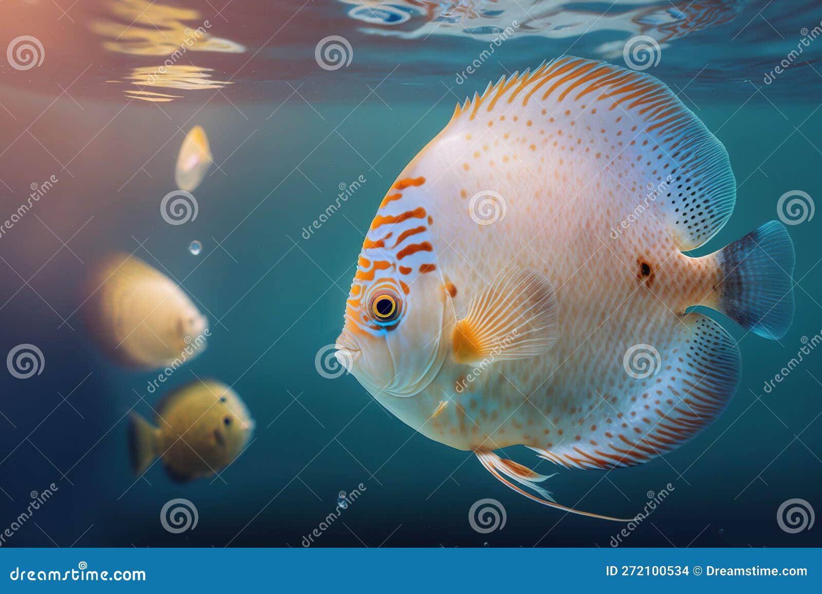 A Discus Fish in Its Natural Habitat in the Clear Waters of the Ocean