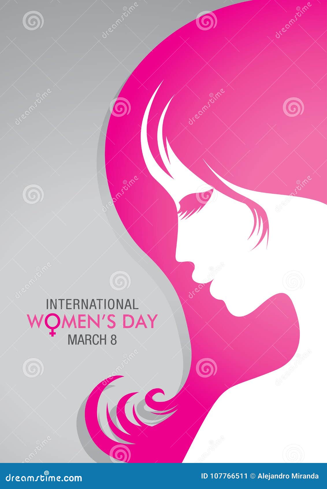 Diseñe Sobre Día Internacional Del ` S De Las Mujeres Con Un Dibujo De Una  Cara De La Mujer Con El Pelo Rosado En Fondo Gris Ilustración del Vector -  Ilustración de