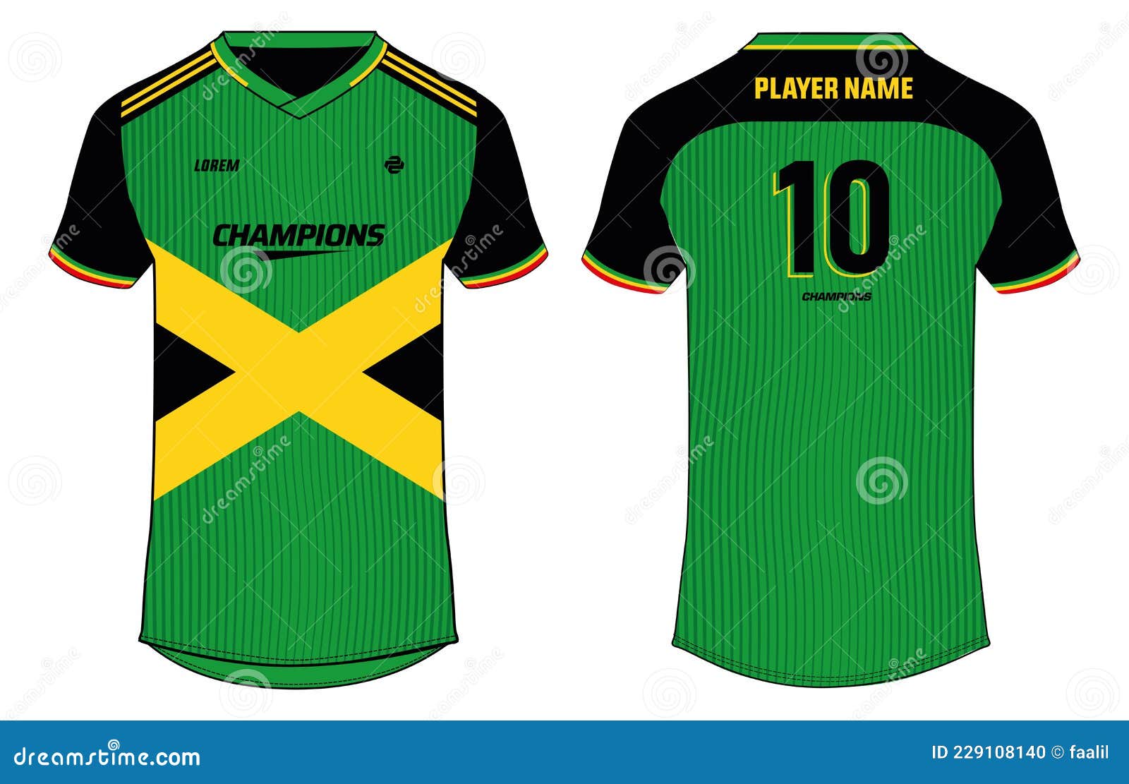 Diseño De Camiseta Deportiva Jersey Diseño Vectorial Plantilla V Cuello  Jamaica Fútbol Jersey Concepto Con Visión Frontal Y Traser Ilustración del  Vector - Ilustración de deportes, jersey: 229108140