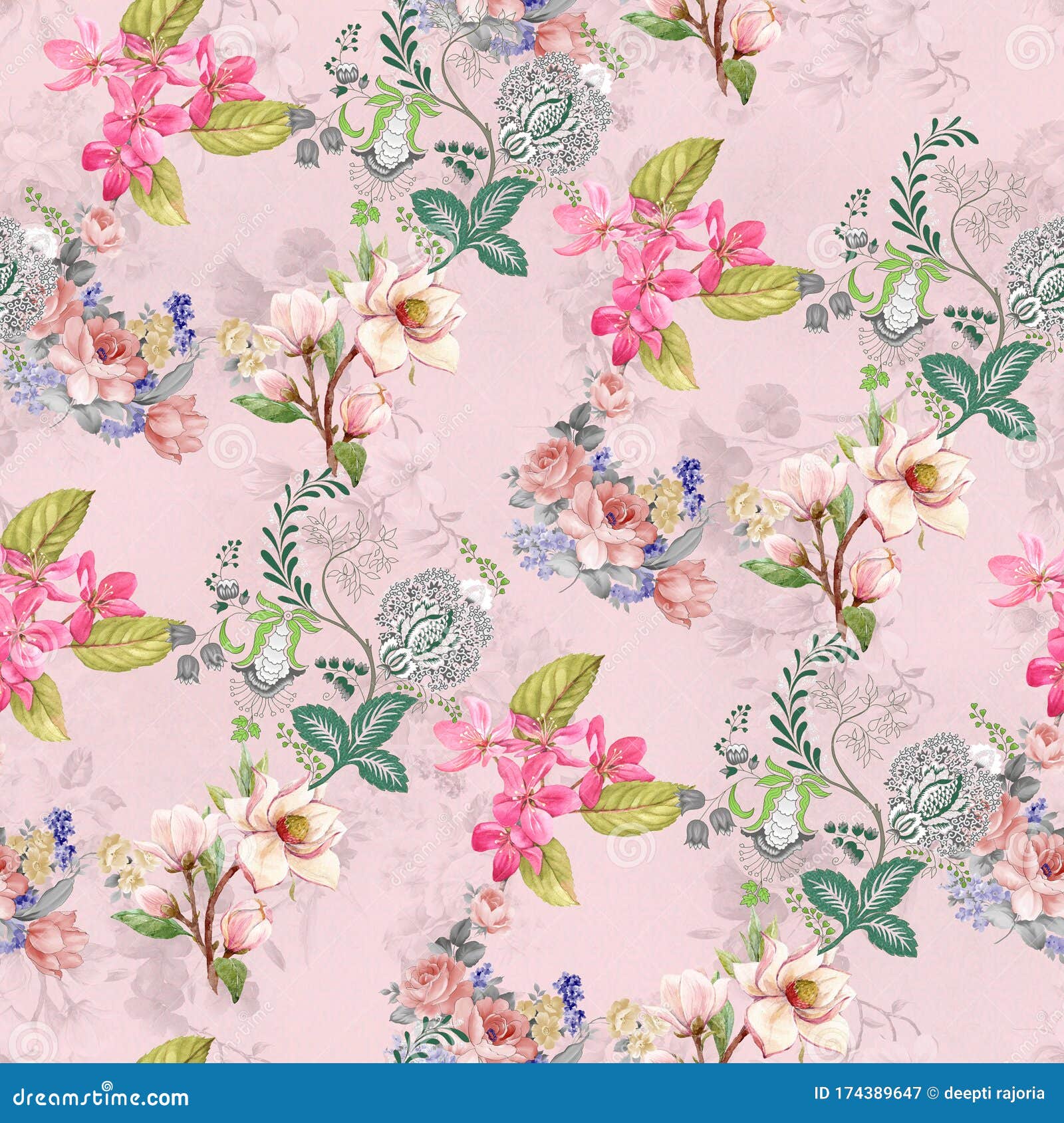 Diseño De Flores De Impresión Digital Stock de ilustración - Ilustración de  estilo, color: 174389647