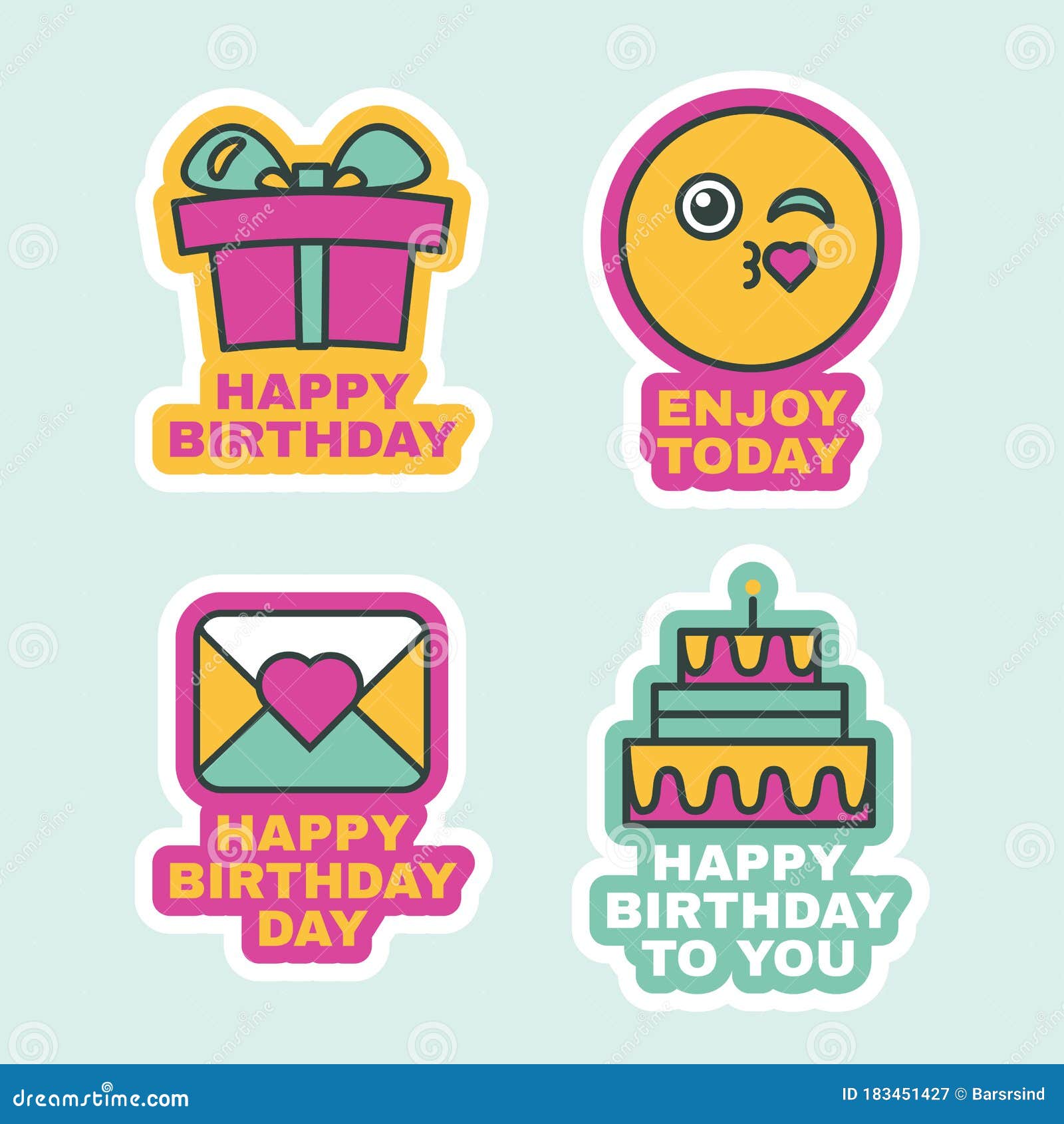 Diseño De Iconos De Pegatinas De Cumpleaños Feliz Stock de