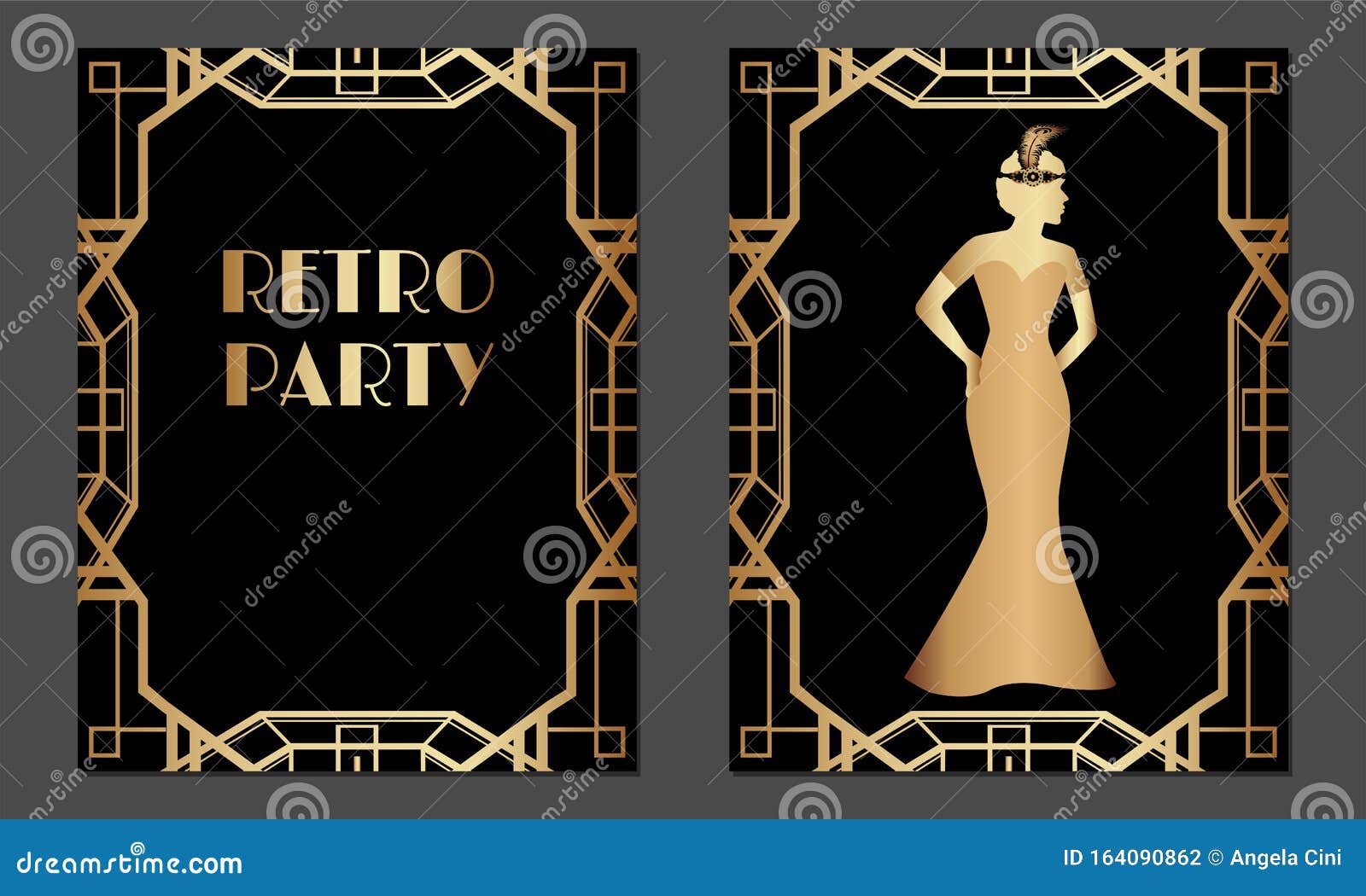 Diseño De Invitaciones De Cumpleaños Con Estilo Gatsby Geométrico Estilo  Decó Con Mujer Ilustración del Vector - Ilustración de estilo, silueta:  164090989