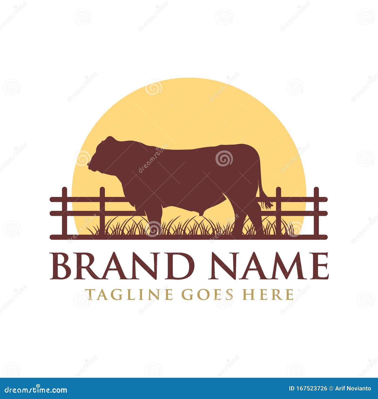 Diseño De Logotipos Y Vacas Sobre Hierba Y Sol Stock de ilustración -  Ilustración de insignia, ganados: 167523726