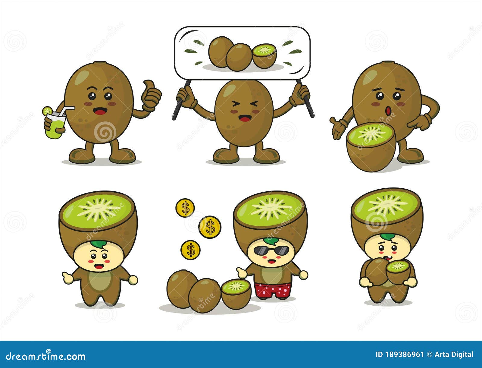 Diseño De Personajes De Dibujos Animados De La Fruta De Kiwi. Diseño De  Ilustración De Mascota Ilustración del Vector - Ilustración de sano,  alimento: 189386961