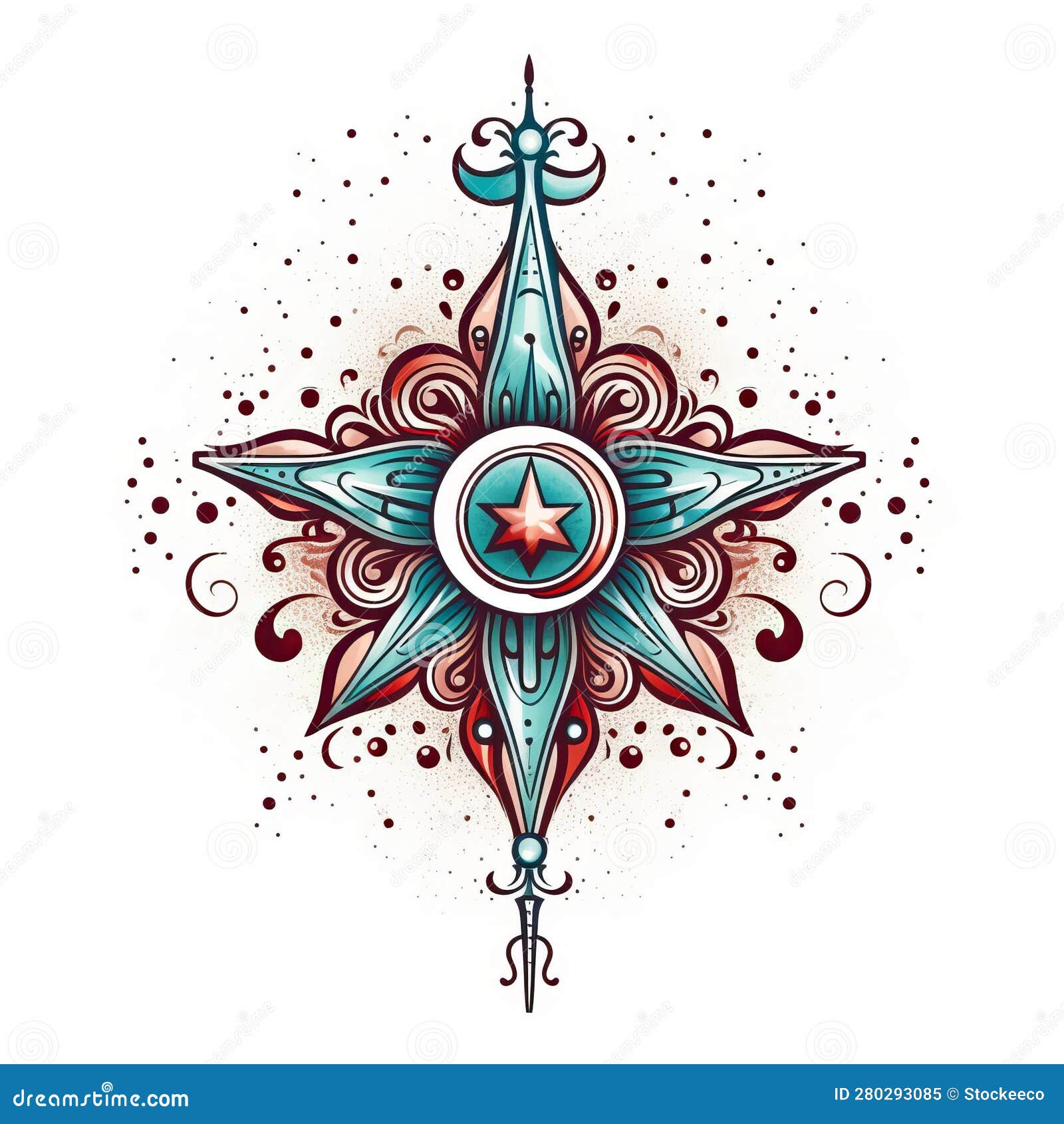 Diseño De Tatuajes De Brújula Y Estrellas Sobre Fondo Blanco Stock de ilustración - Ilustración de colores, estrellas: 280293085