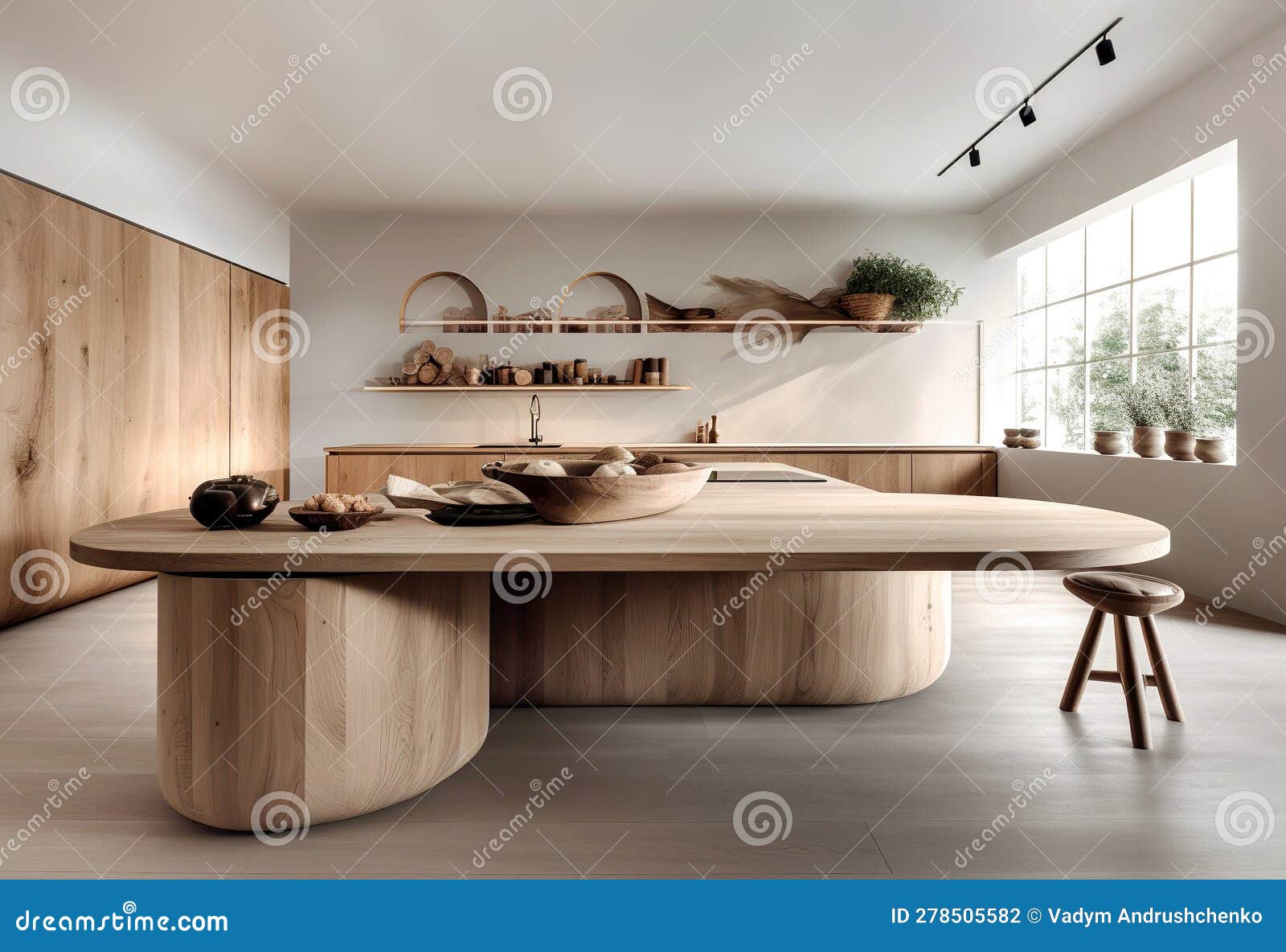Mesa redonda con encimera en madera maciza de estilo nórdico en