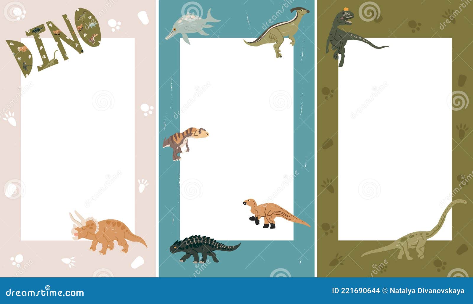 Diseños De Portadas Lindas Con Dinosaurios En Forma De Caricatura Para  Aplicaciones De Cuentos Folletos Stock de ilustración - Ilustración de  conjunto, mesozoico: 221690644