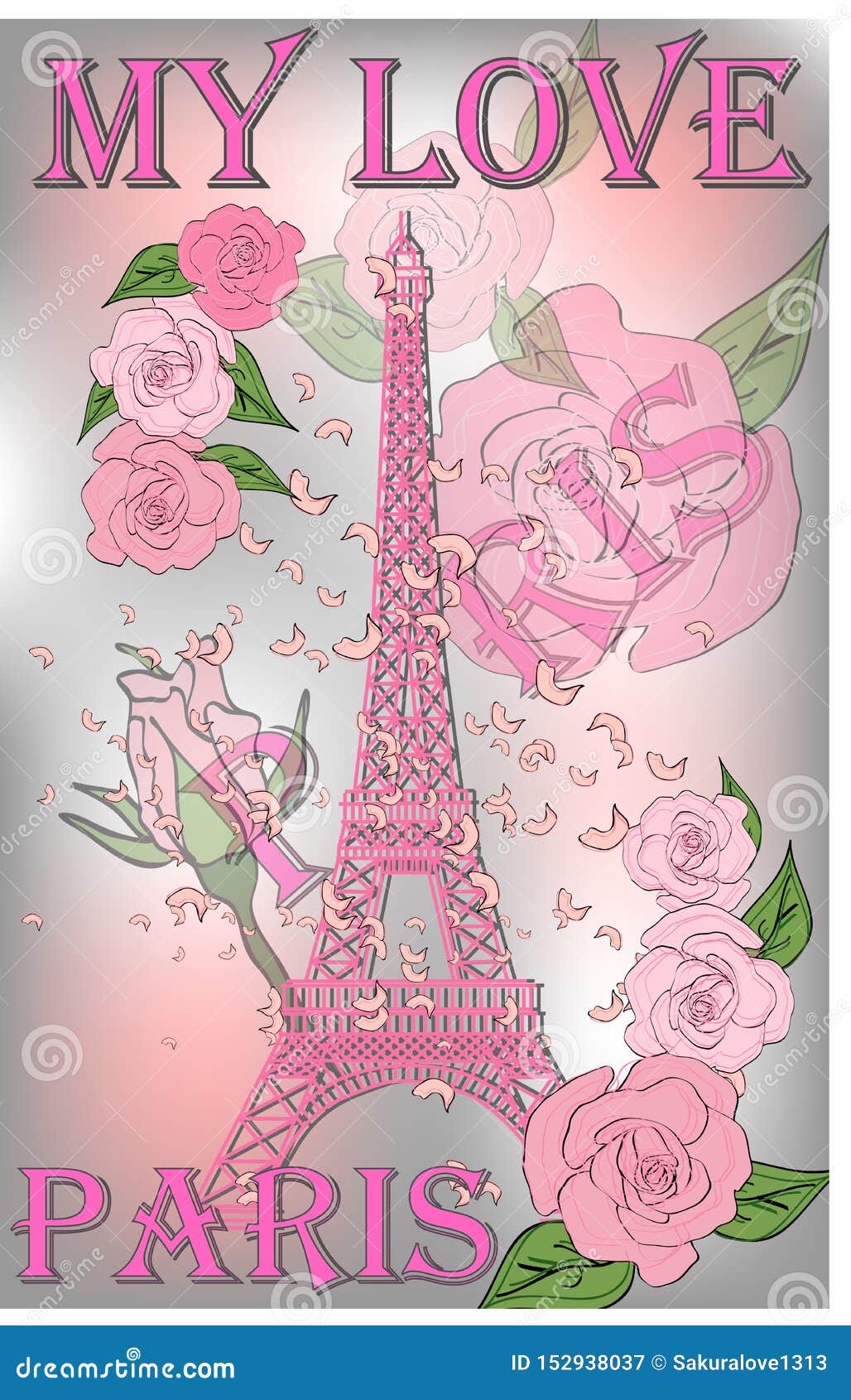 Dise?o Del Cartel De Francia Del Vintage Fondo Romántico Con La Torre Eiffel  Y Las Rosas Stock de ilustración - Ilustración de cartel, amor: 152938037
