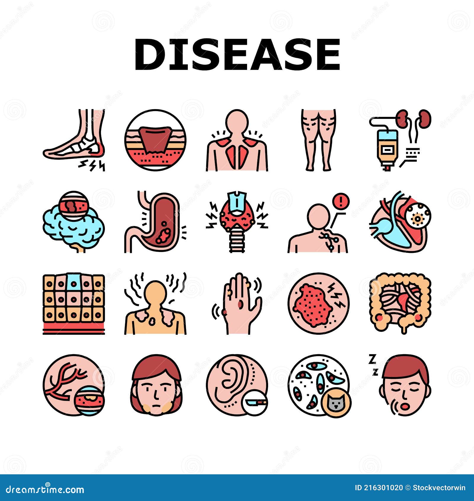 disease human problem collection icons set 