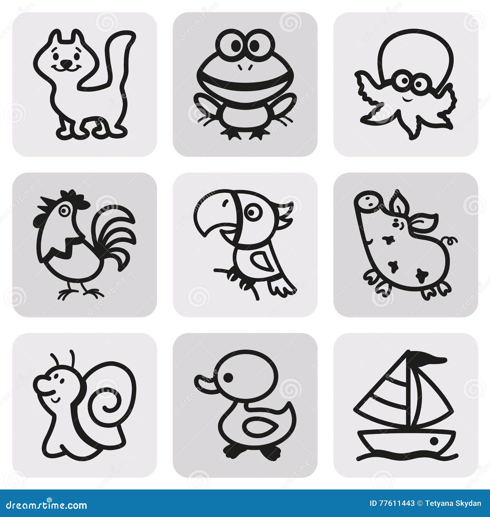 Disegni Facili Di Coloritura Degli Animali Per I Bambini Insieme Dell Icona Illustrazione Di Stock Illustrazione Di Educativo Maiale