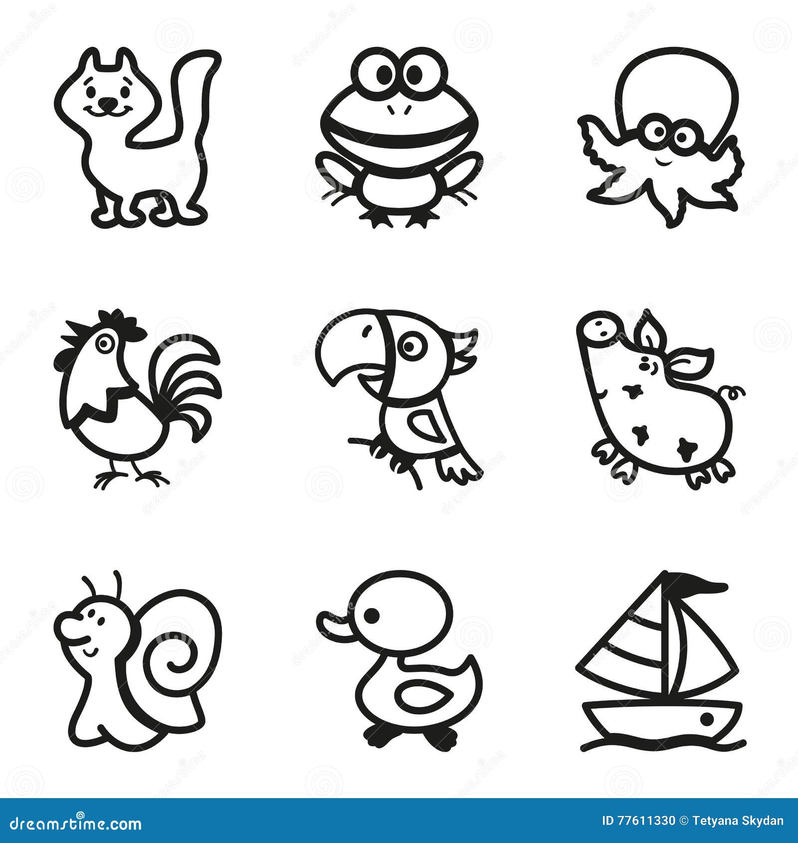 Disegni facili di coloritura dell insieme dell icona degli animali
