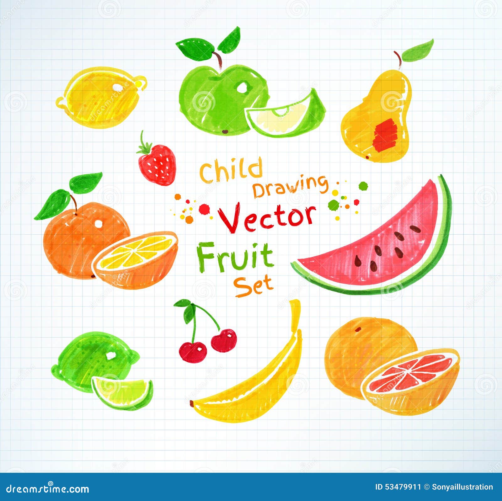 Disegni a penna del feltro di frutta