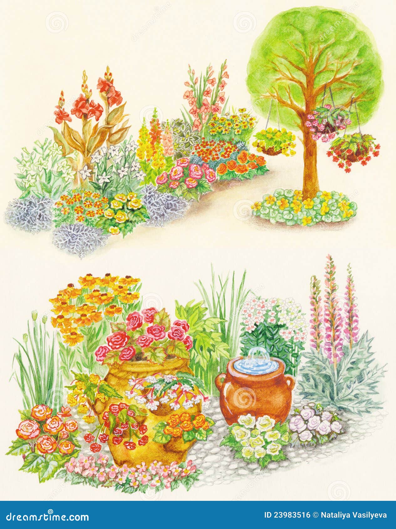 Disegno Del Giardino Delle Basi Di Fiore Con Flowe Ornamentale Illustrazione Di Stock Illustrazione Di Paesaggio Cespuglio
