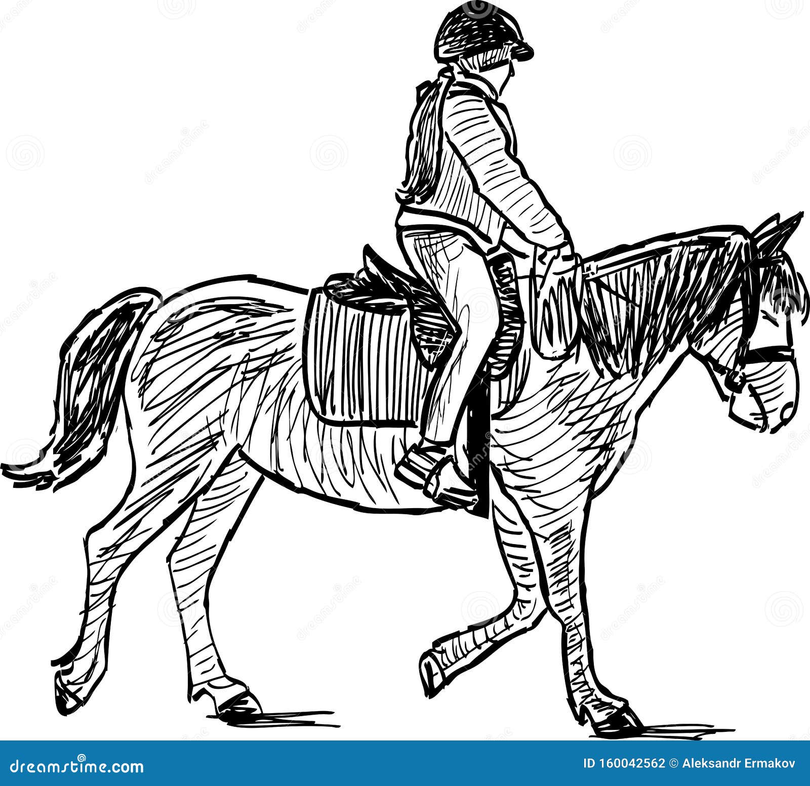 Disegno Di Una Ragazzina Che Cavalca Un Cavallo Illustrazione Vettoriale Illustrazione Di Nero Bianco 160042562