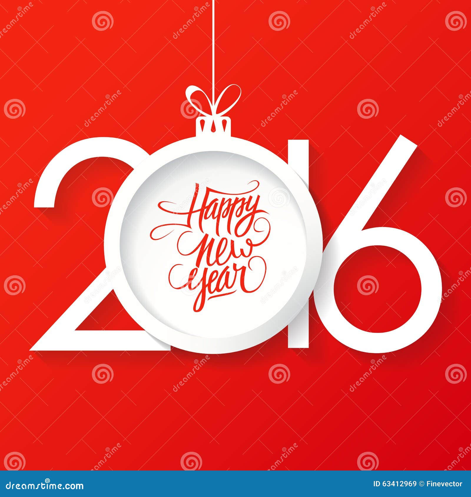 Diseño creativo del texto de la Feliz Año Nuevo 2016 con la bola de la Navidad Diseño dibujado mano del texto de la Feliz Año Nuevo Ilustración del vector