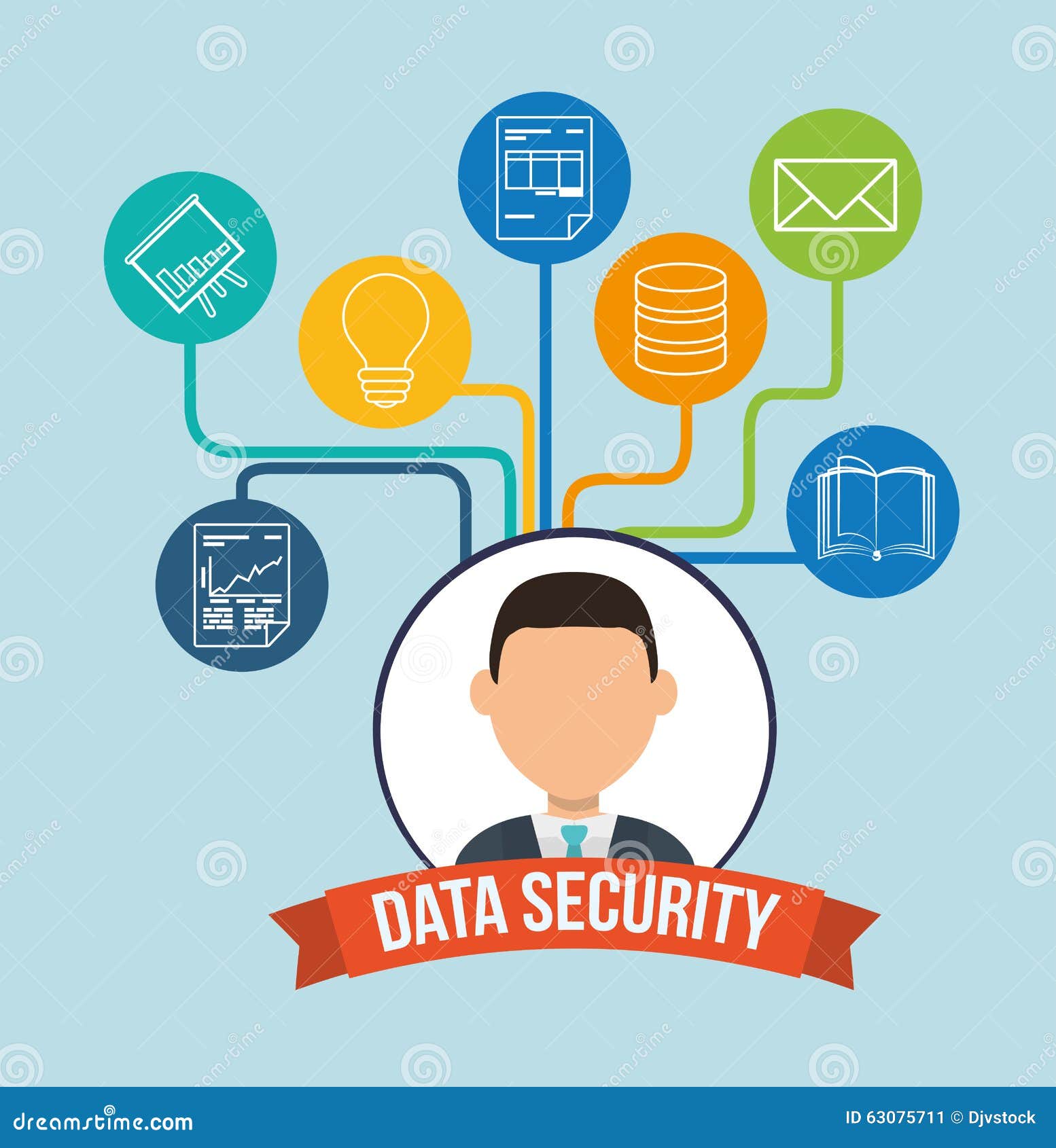 Diseño de la seguridad de datos. El concepto de la seguridad de datos con los iconos del sistema diseña, vector el gráfico del ejemplo 10 EPS