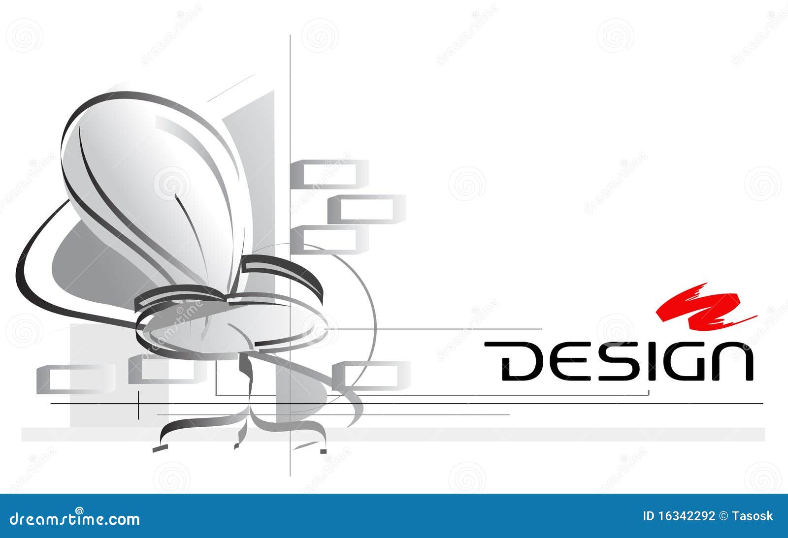Ilustración del vector del diseño interior con la silla de la oficina en primero plano