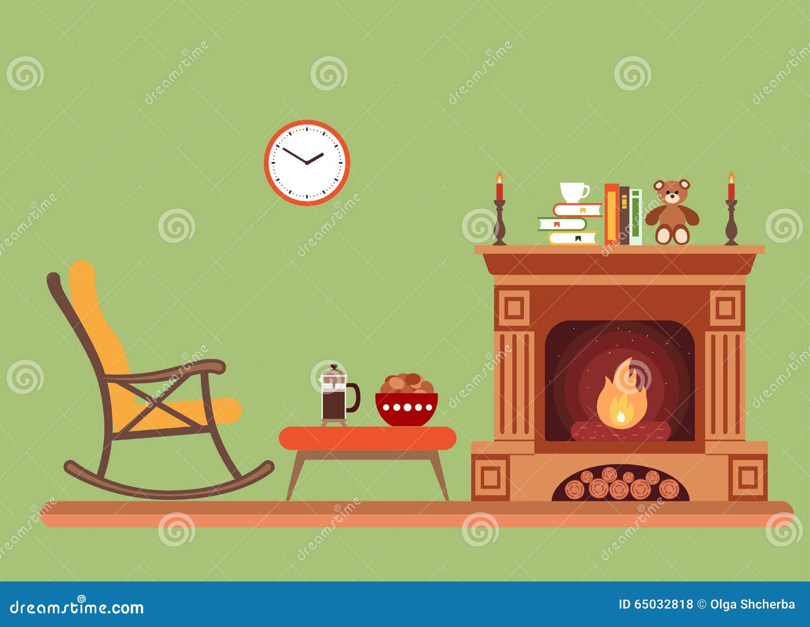 Diseño Interior Del Sitio Con La Chimenea Ilustración Del Vector