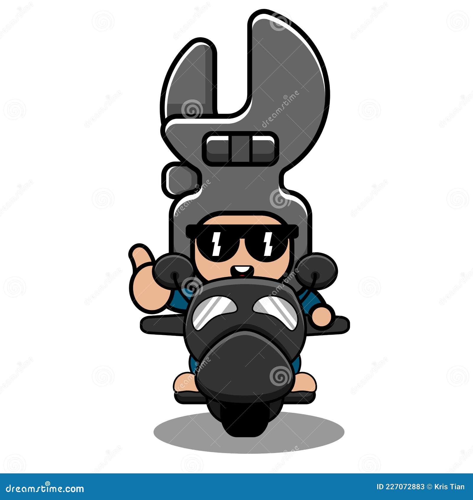 Ilustración divertida del diseño del doodle de la moto