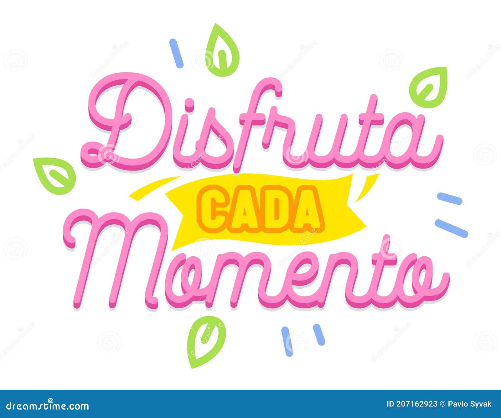 disfruta cada momento banner with spanish language typography and s  on white background