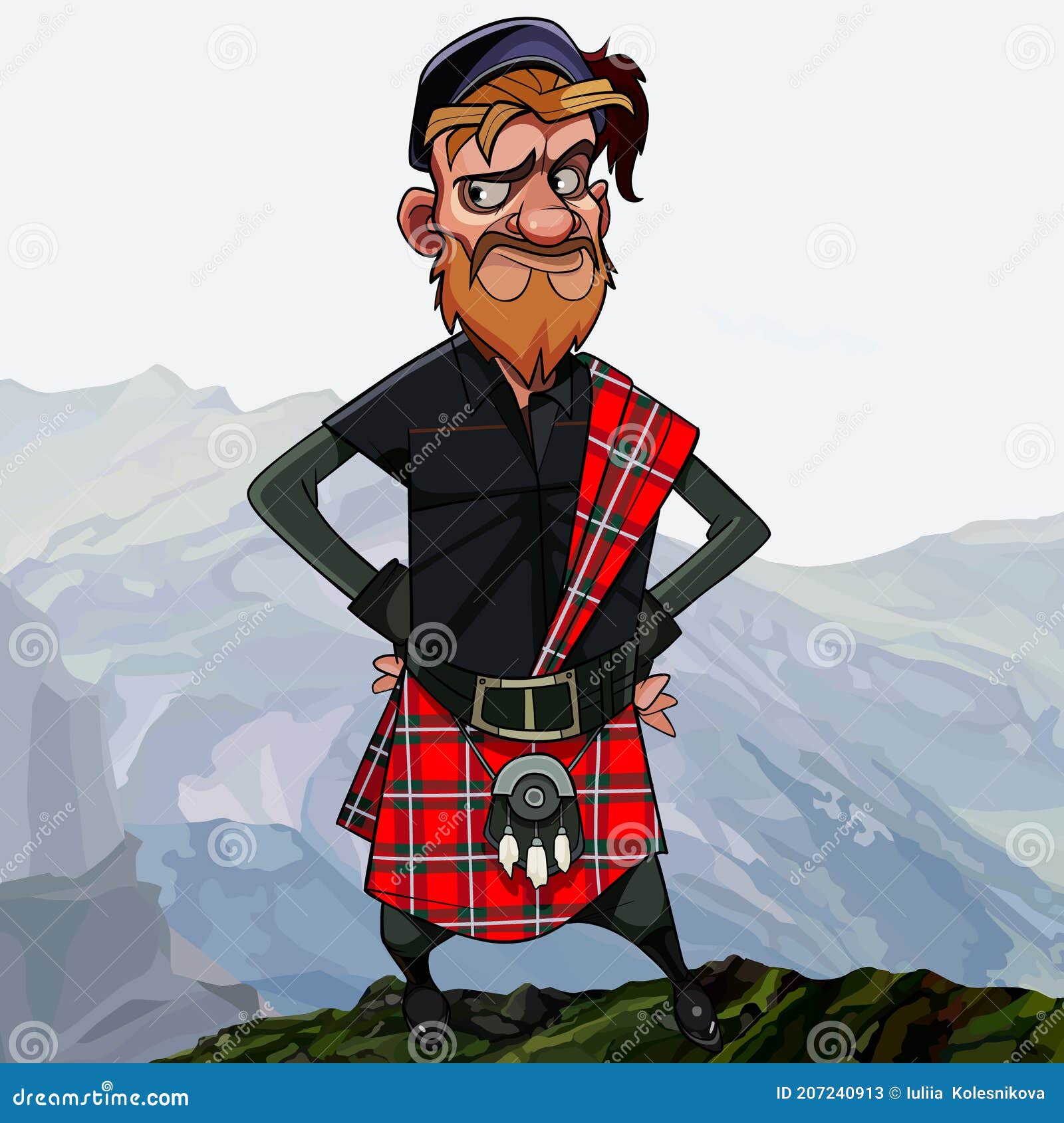 Disgruntled Cartoon Redhead Scottish Highlander in Kilt Stands Akimbo High in the Mountains Stock Vector - Illustration of akimbo, rock: 207240913 Disgruntled Cartoon Redhead Scottish Highlander in Kilt Stands Akimbo High in the Mountains Stock Vector - Illustration of akimbo, rock: 207240913